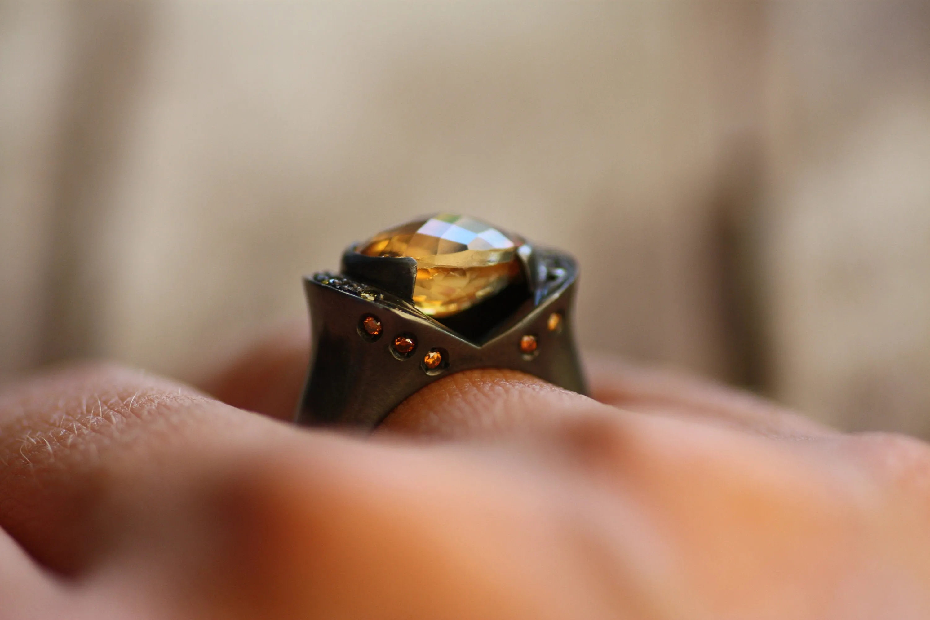 Citrine, Yellow Sapphire, Cognac and yellow diamond ring