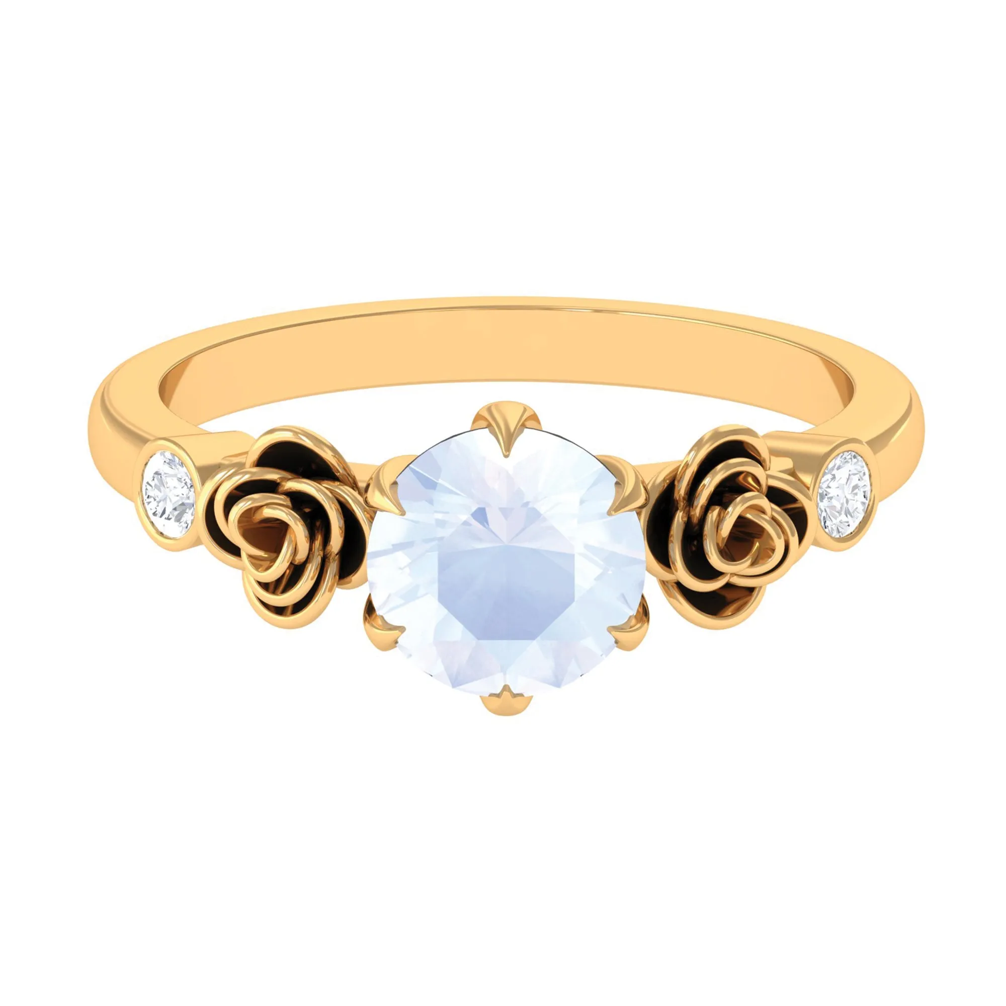 Claw Set Solitaire Moonstone Flower Ring with Diamond