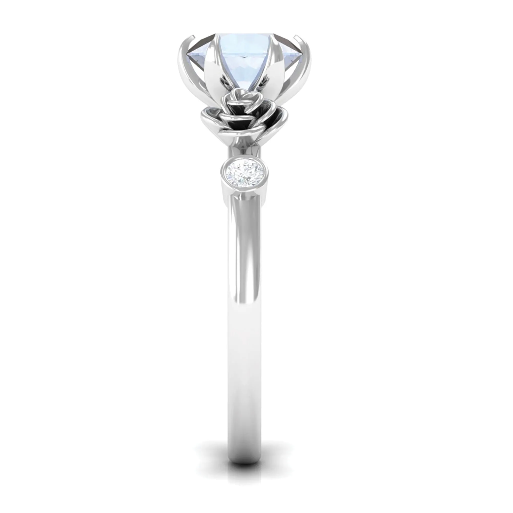 Claw Set Solitaire Moonstone Flower Ring with Diamond