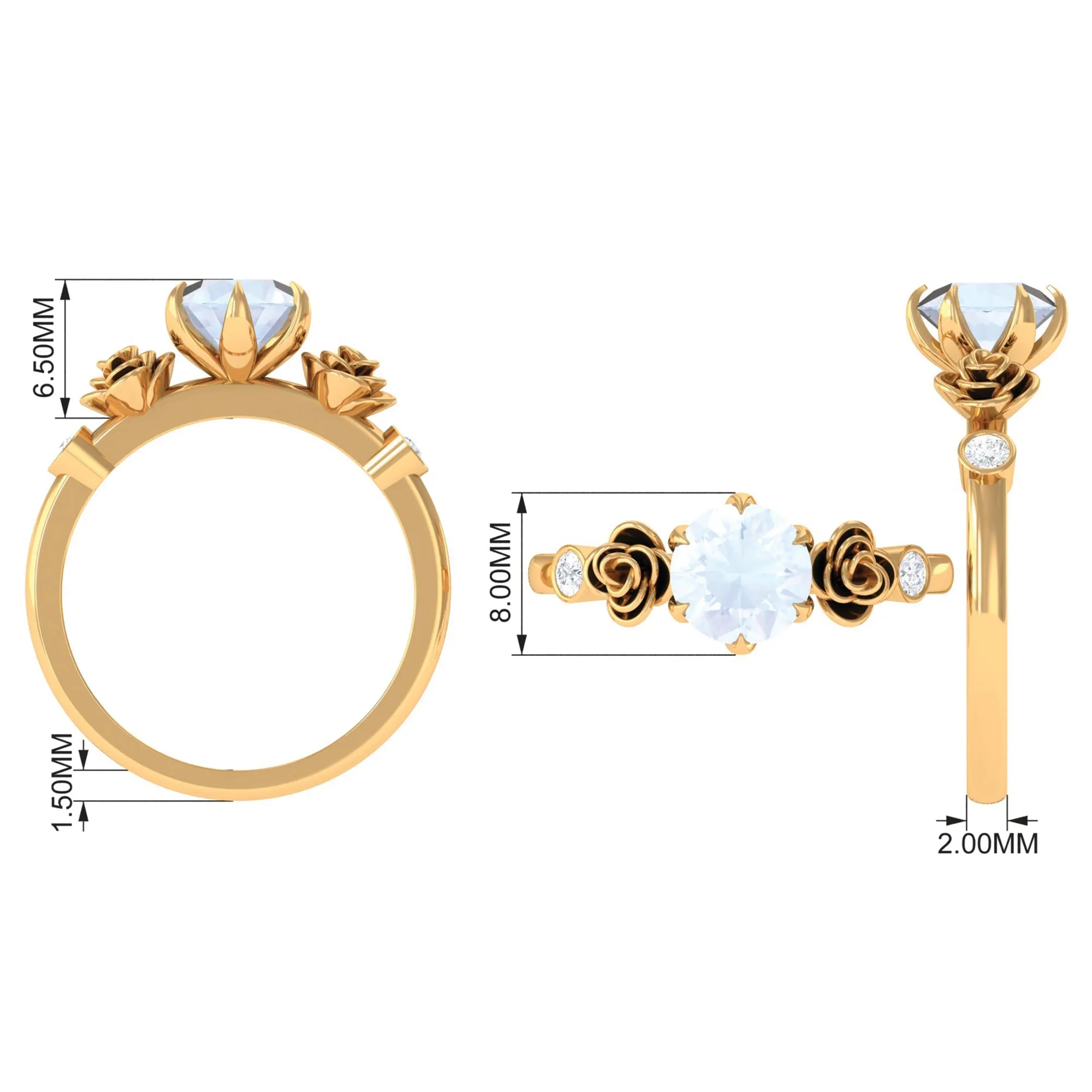 Claw Set Solitaire Moonstone Flower Ring with Diamond