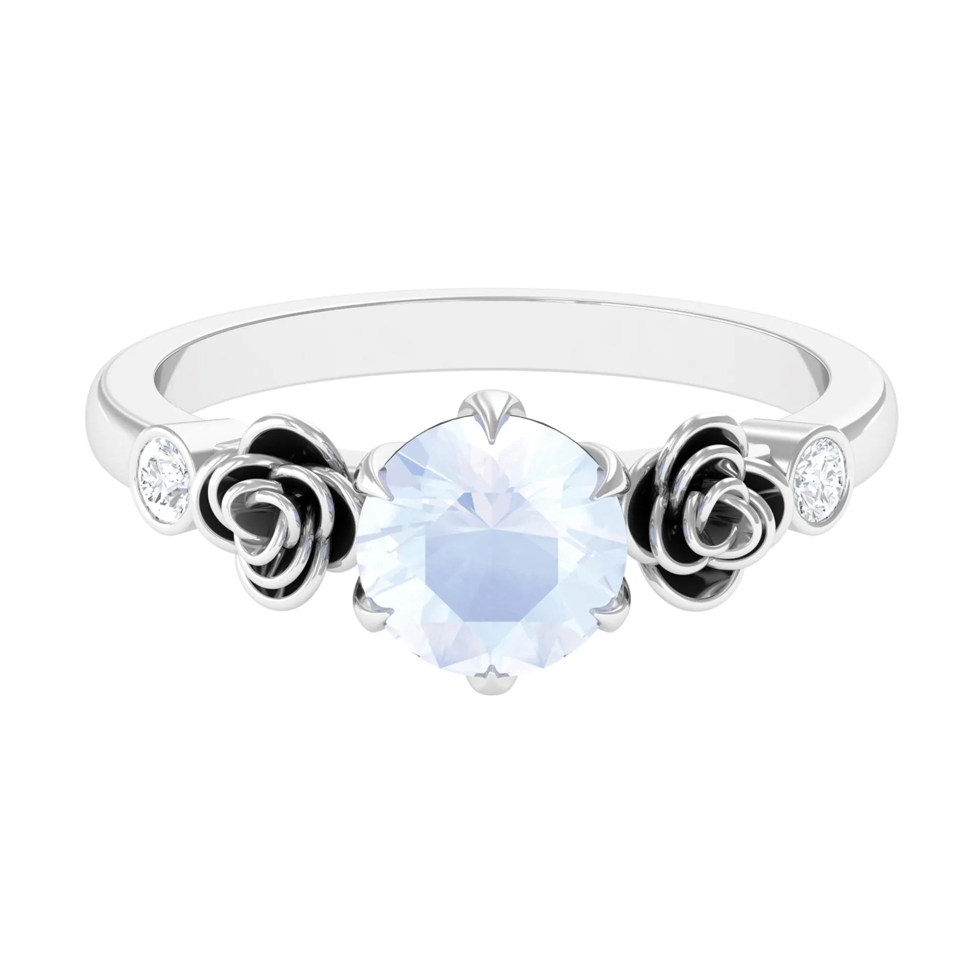 Claw Set Solitaire Moonstone Flower Ring with Diamond