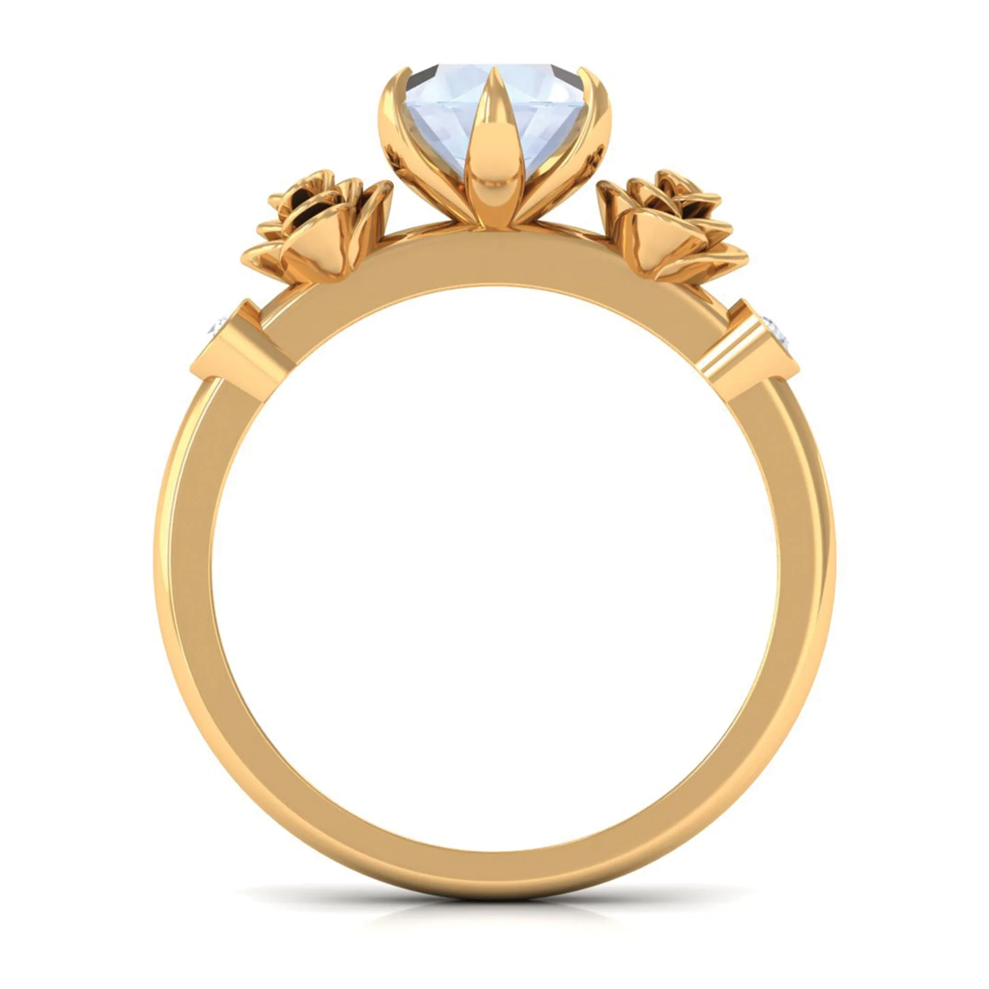 Claw Set Solitaire Moonstone Flower Ring with Diamond