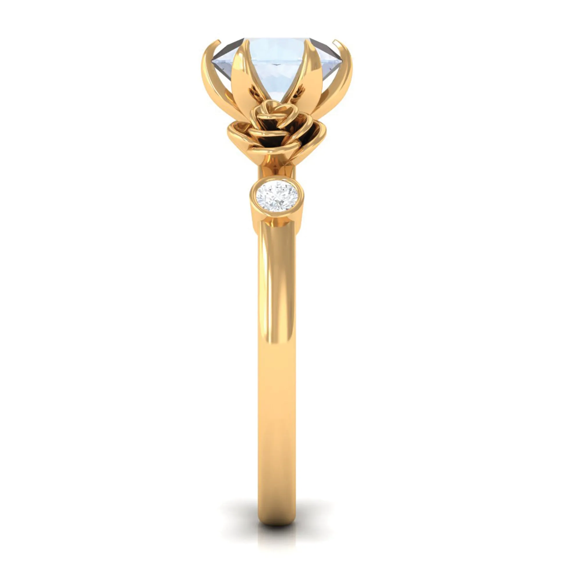 Claw Set Solitaire Moonstone Flower Ring with Diamond