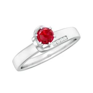Created Ruby Solitaire Band Ring with Diamond