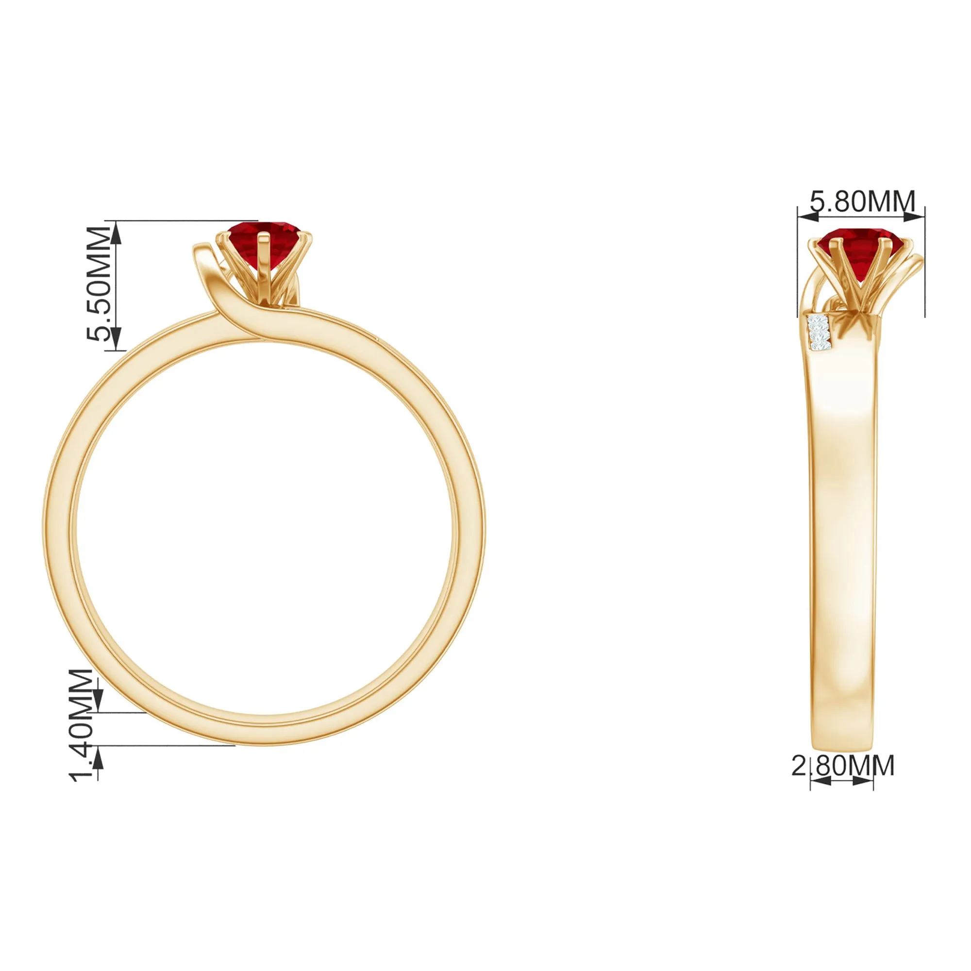 Created Ruby Solitaire Band Ring with Diamond