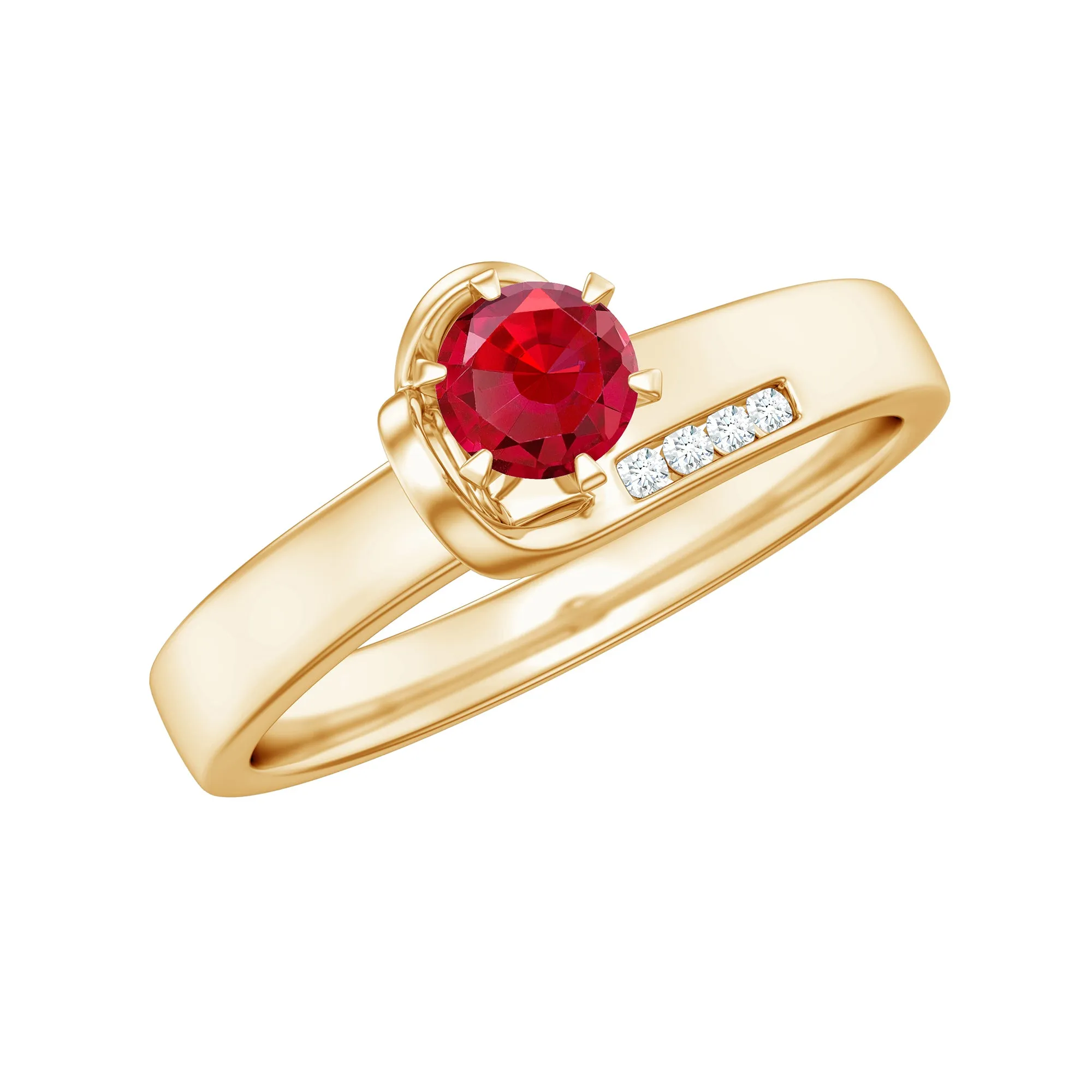 Created Ruby Solitaire Band Ring with Diamond