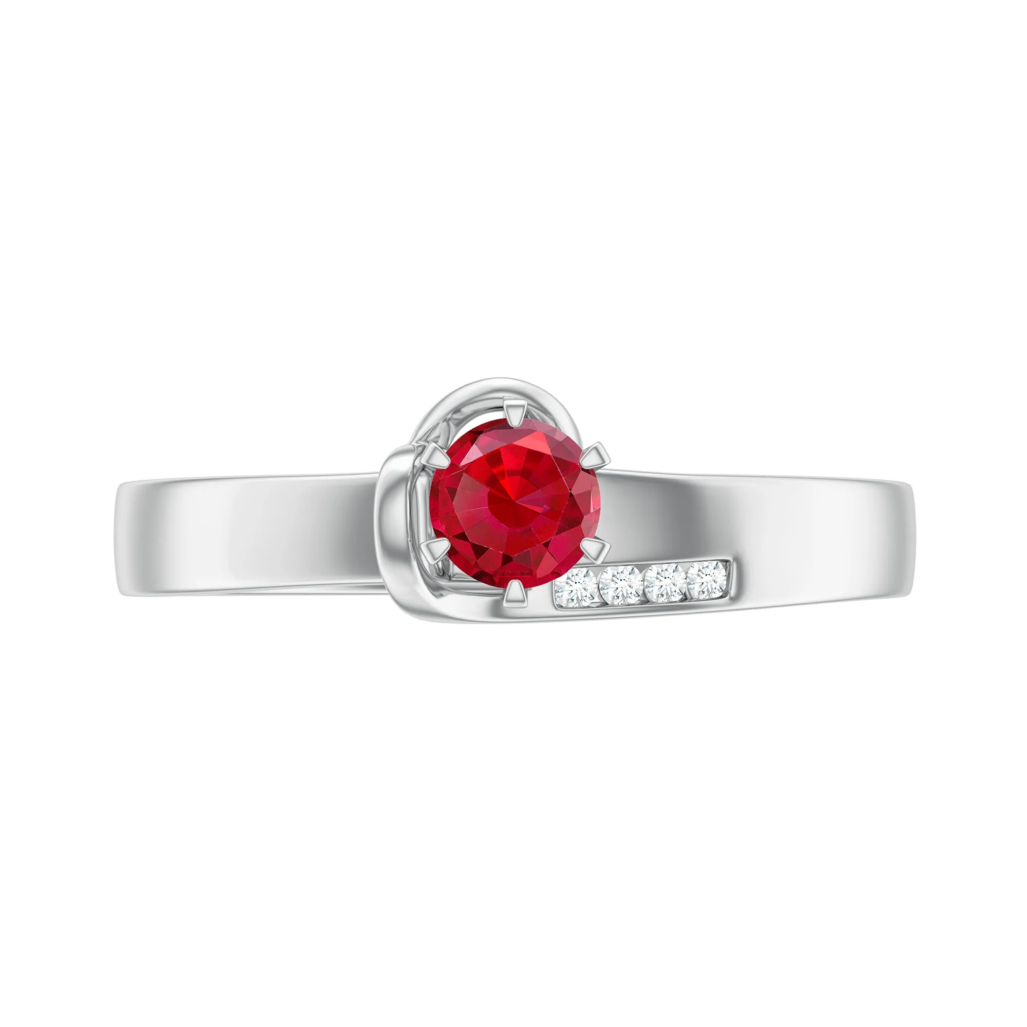 Created Ruby Solitaire Band Ring with Diamond