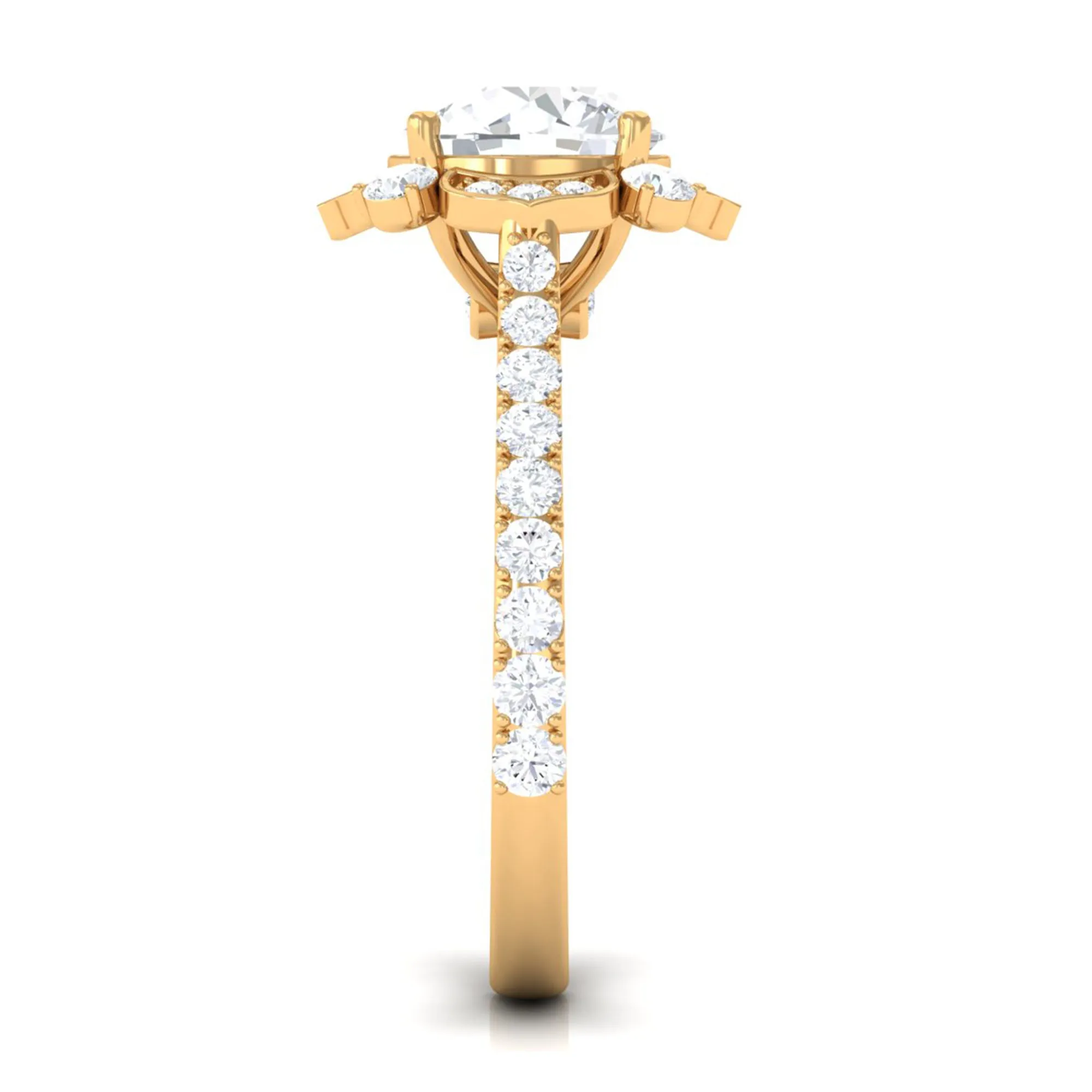Cubic Zirconia Flower Engagement Ring in Gold