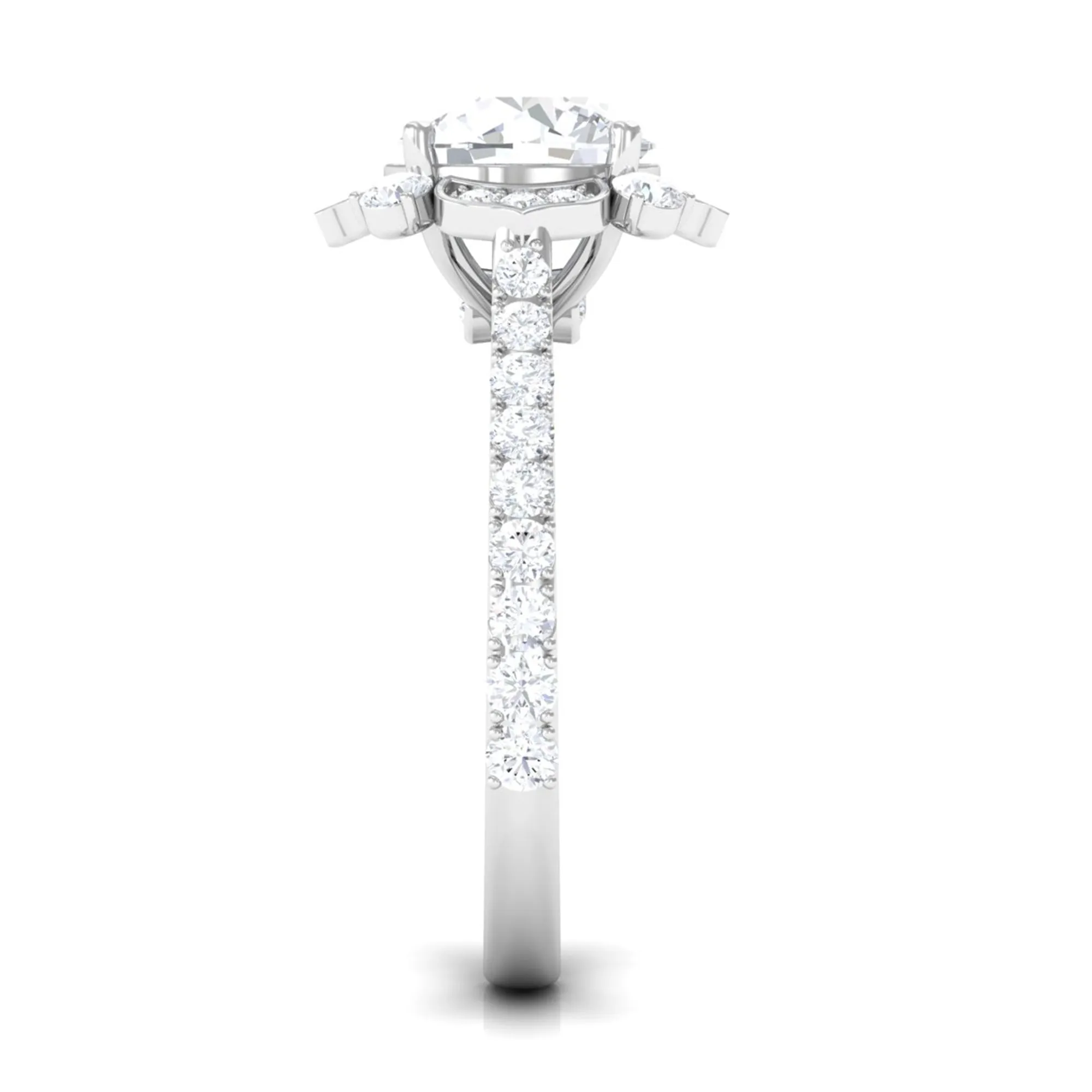 Cubic Zirconia Flower Engagement Ring in Gold