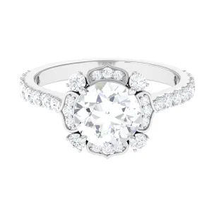 Cubic Zirconia Flower Engagement Ring in Gold