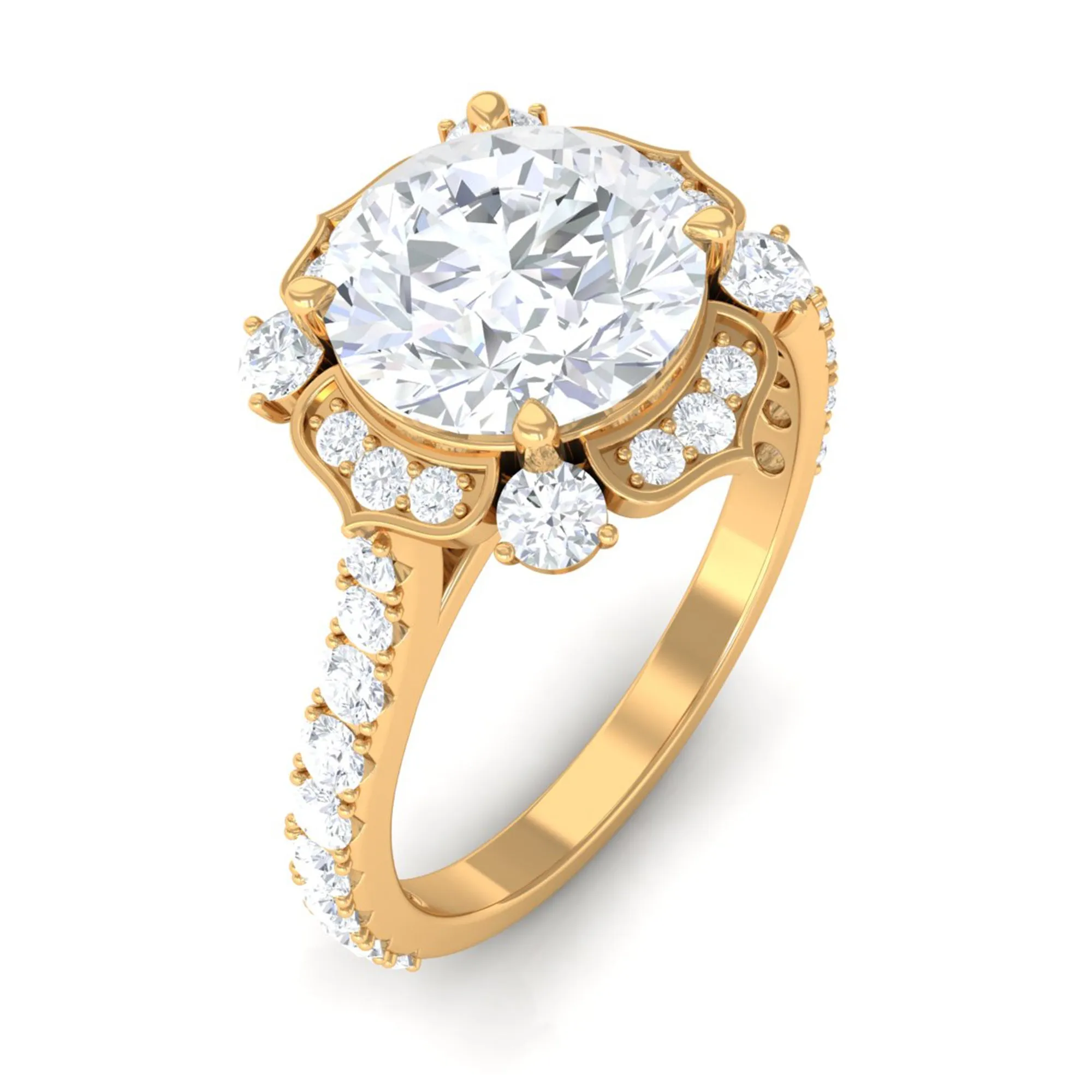 Cubic Zirconia Flower Engagement Ring in Gold