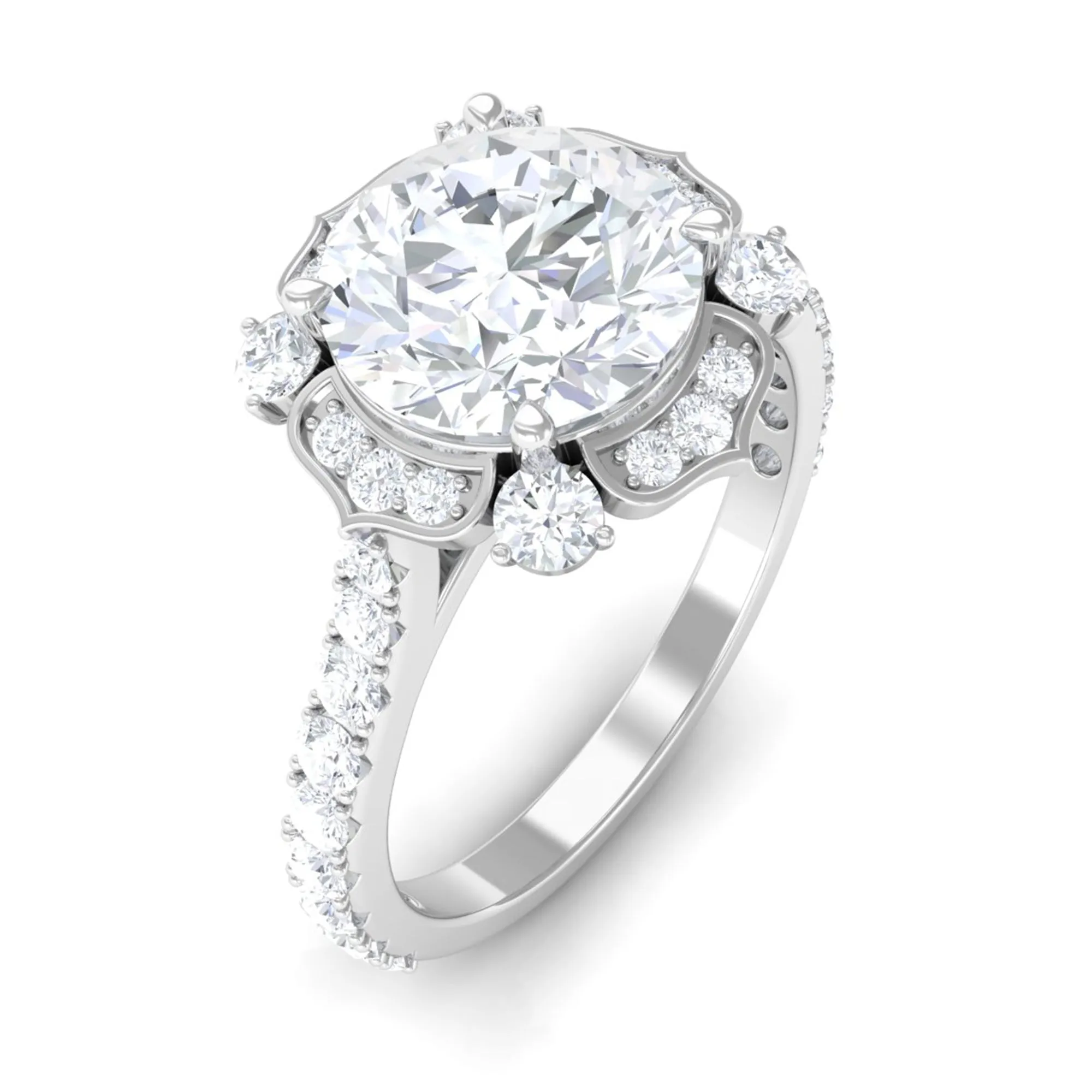 Cubic Zirconia Flower Engagement Ring in Gold