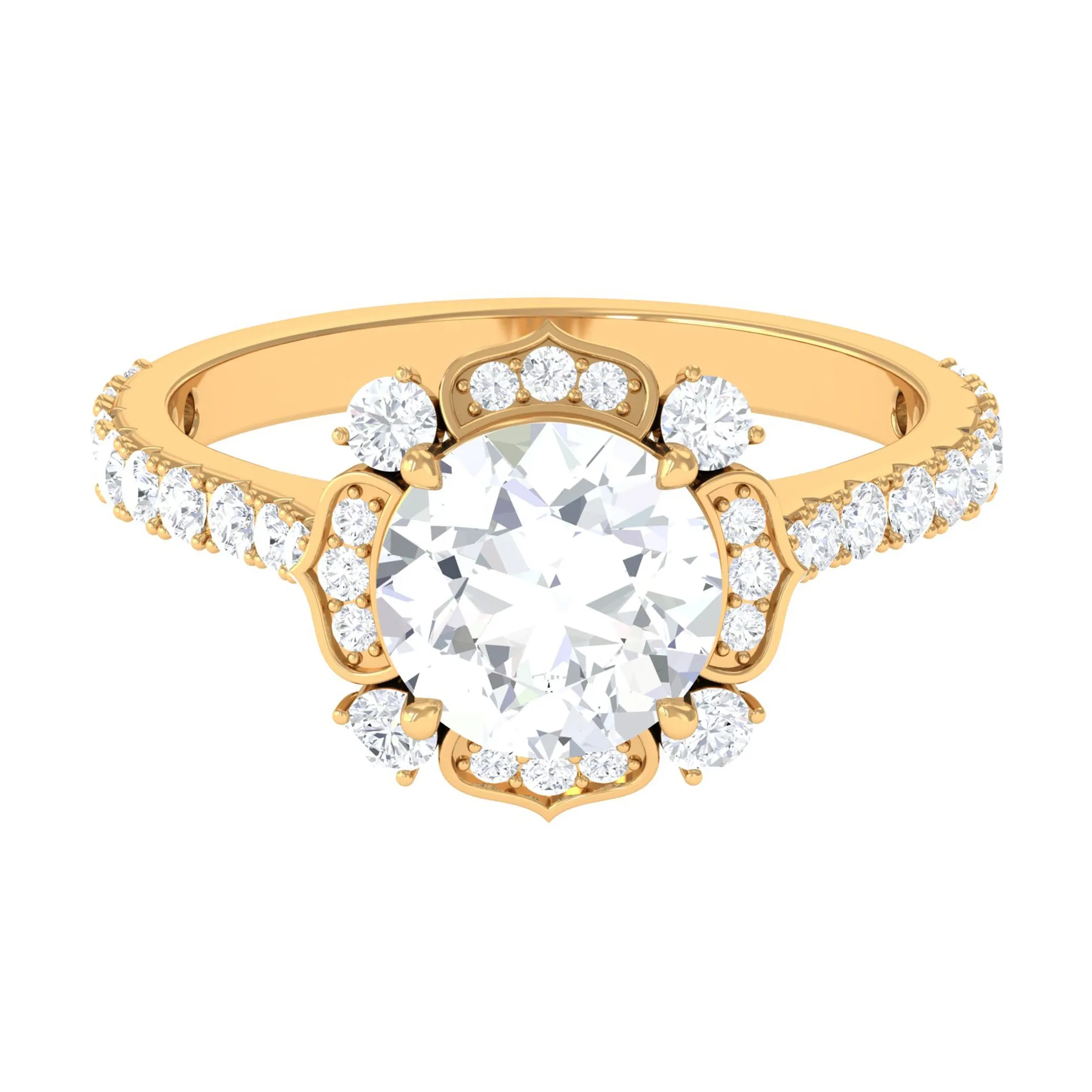 Cubic Zirconia Flower Engagement Ring in Gold