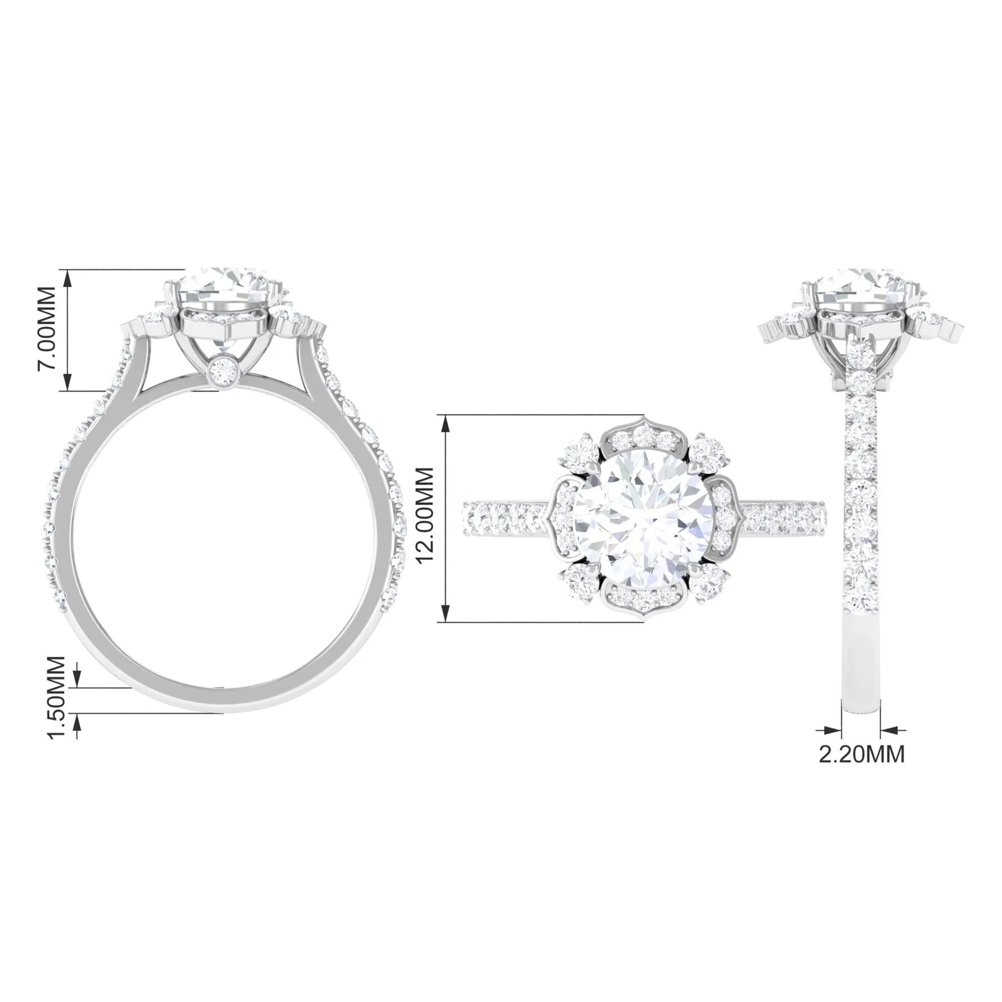Cubic Zirconia Flower Engagement Ring in Gold