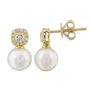 Cushion Gemstone Pearl Drop Studs