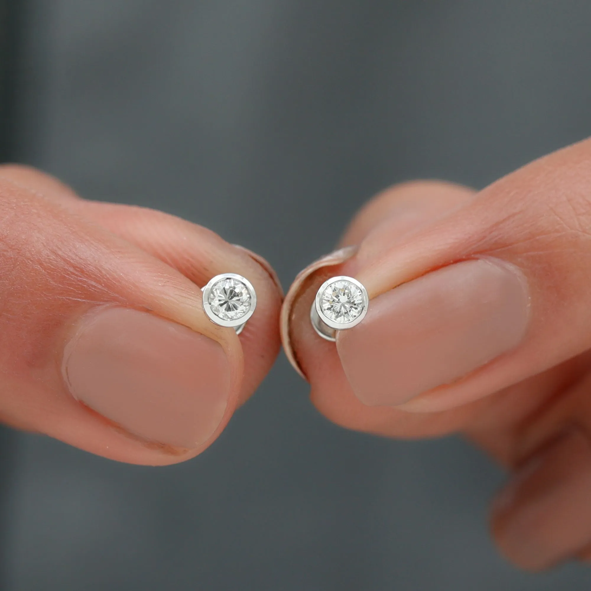 Dainty Moissanite Solitaire Stud Earrings in Bezel Setting