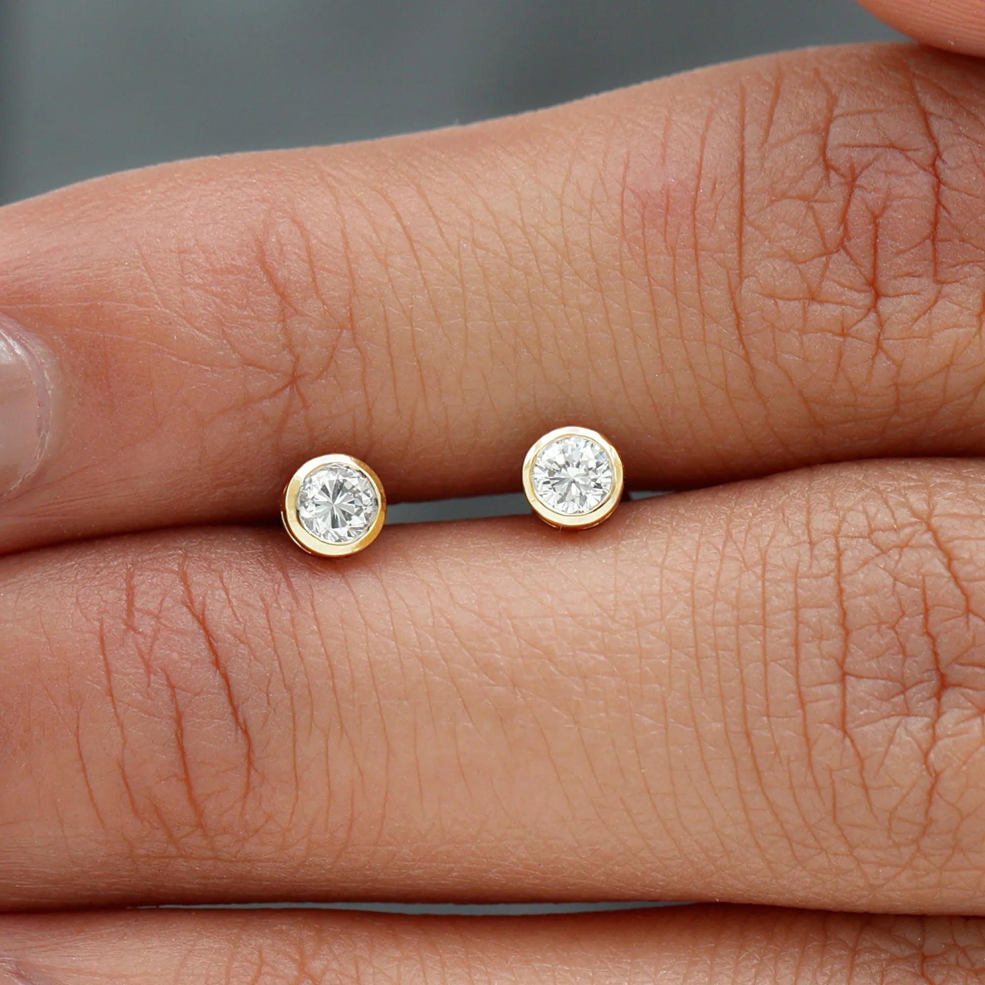 Dainty Moissanite Solitaire Stud Earrings in Bezel Setting