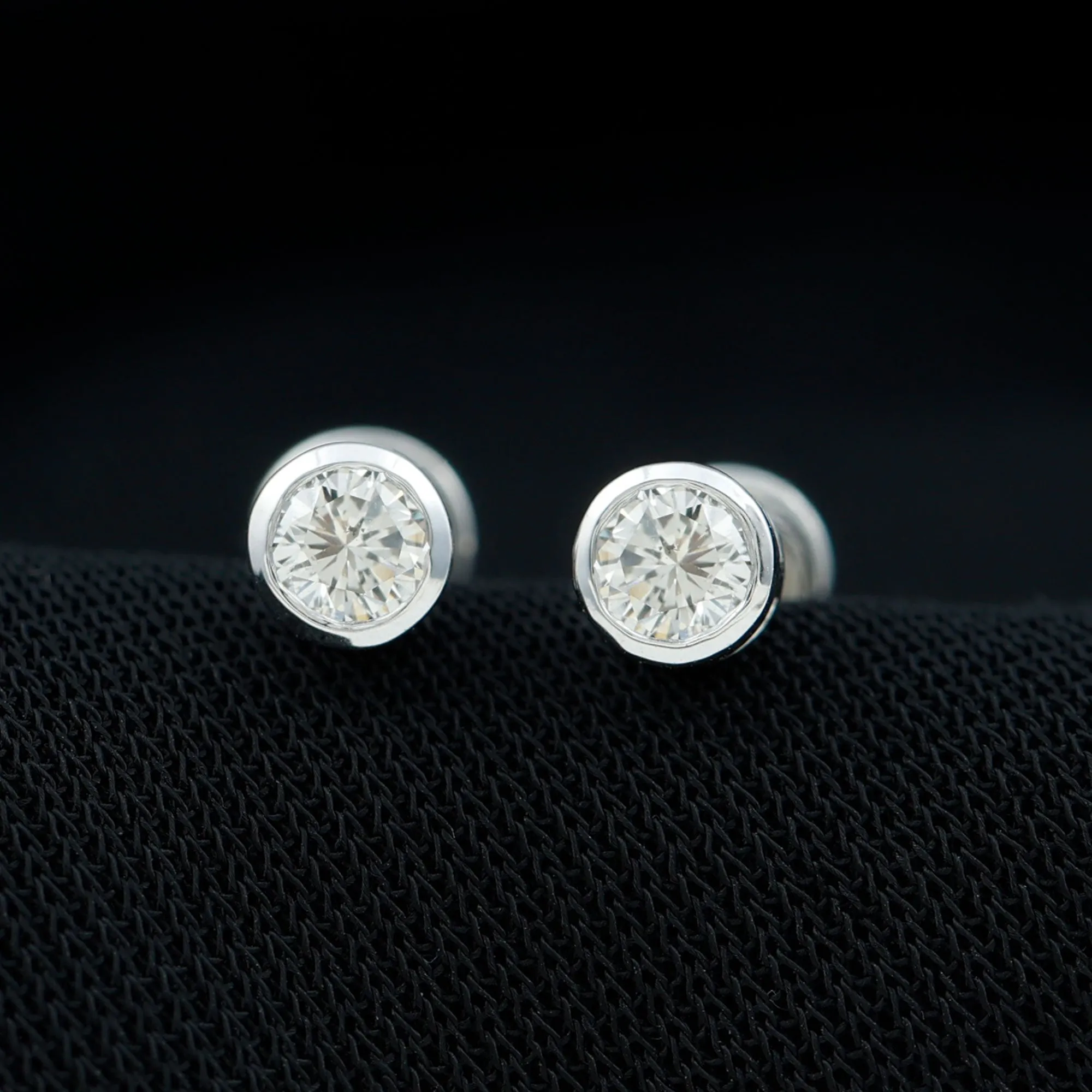 Dainty Moissanite Solitaire Stud Earrings in Bezel Setting