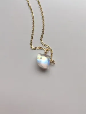 Dainty Rainbow Moonstone Pendant Necklace Sterling Silver or Gold Fill