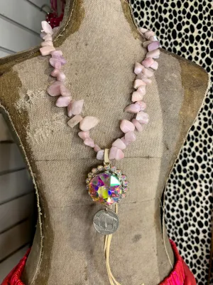 Dakota AB Chunky Stone Buffalo Nickel Necklace - Dusty Pink