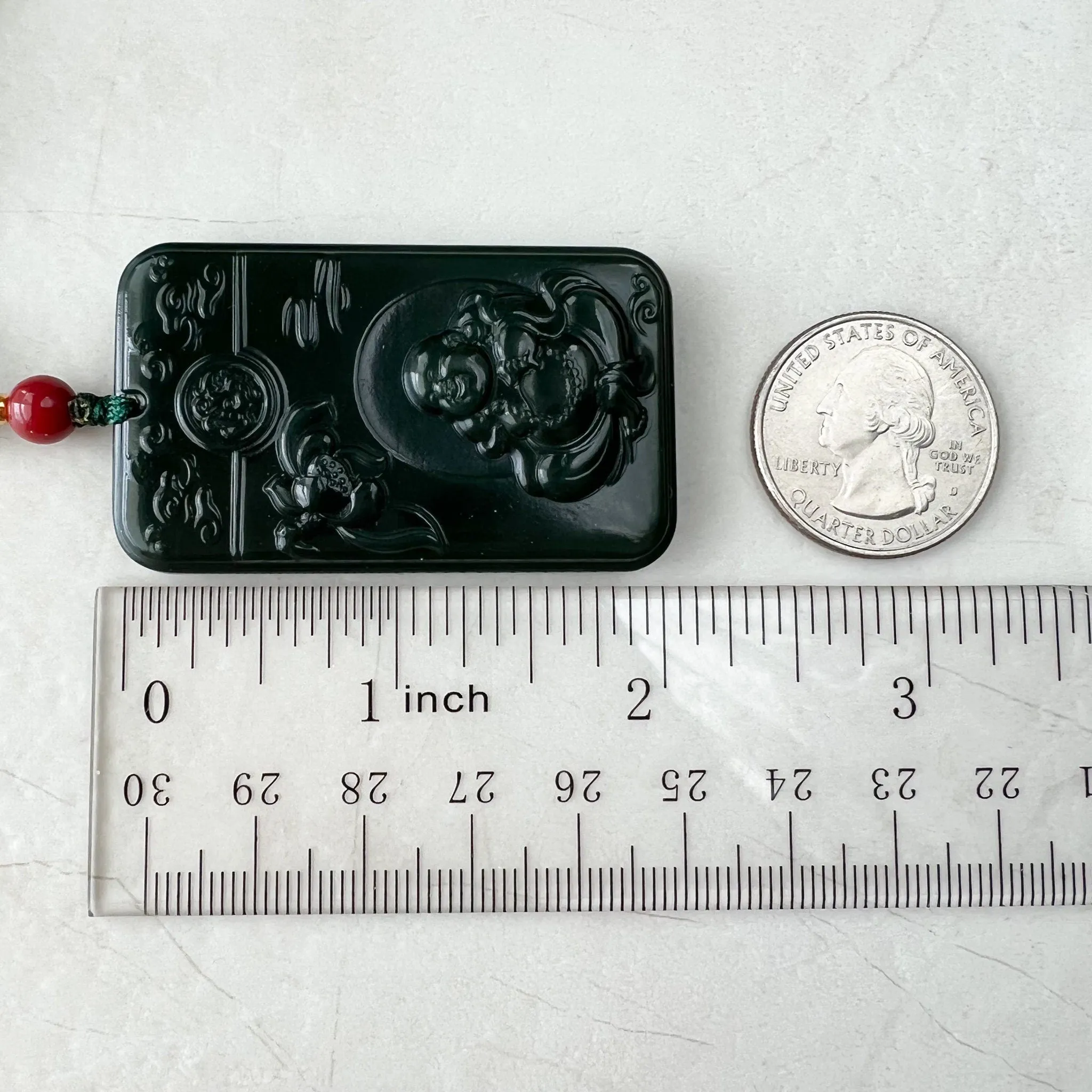 Dark Green Black Nephrite Jade Happy Laughing Buddha Necklace, SY-1221-1647872375