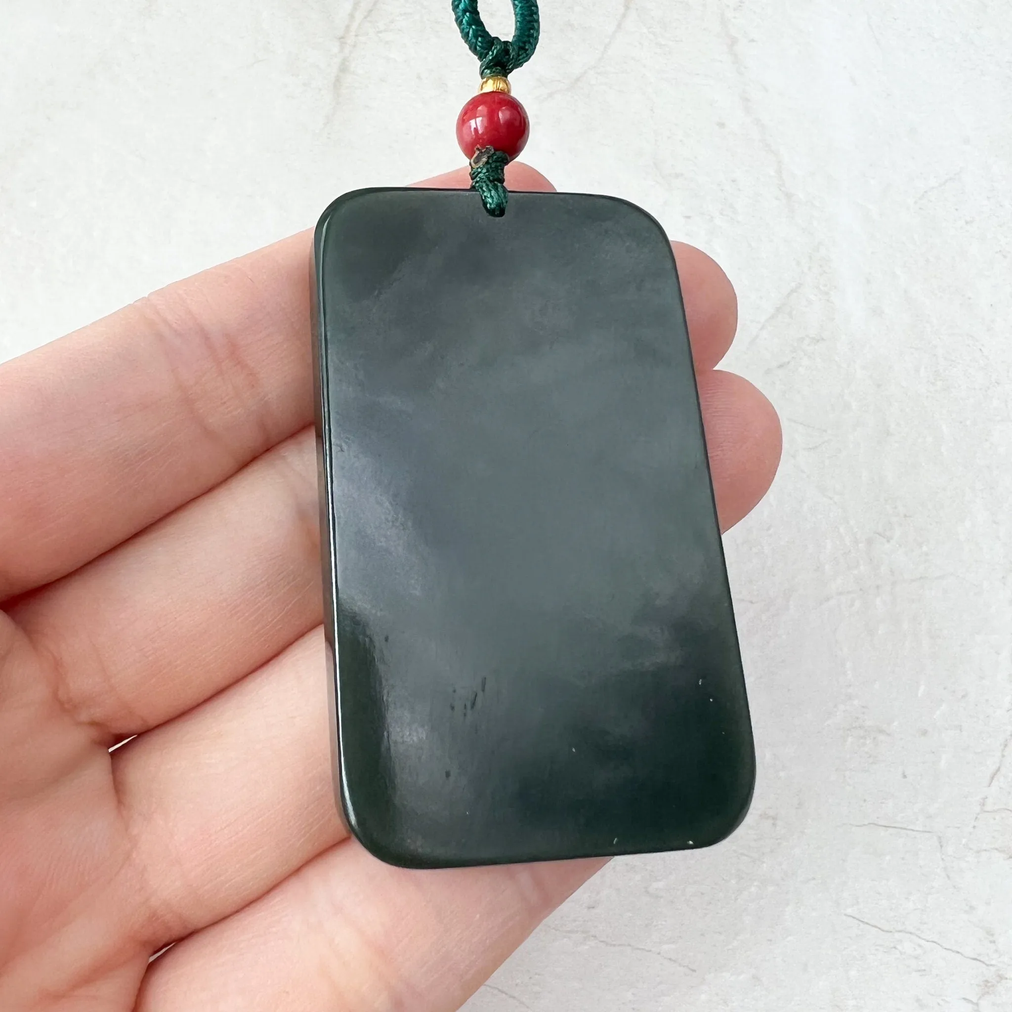 Dark Green Black Nephrite Jade Happy Laughing Buddha Necklace, SY-1221-1647872375