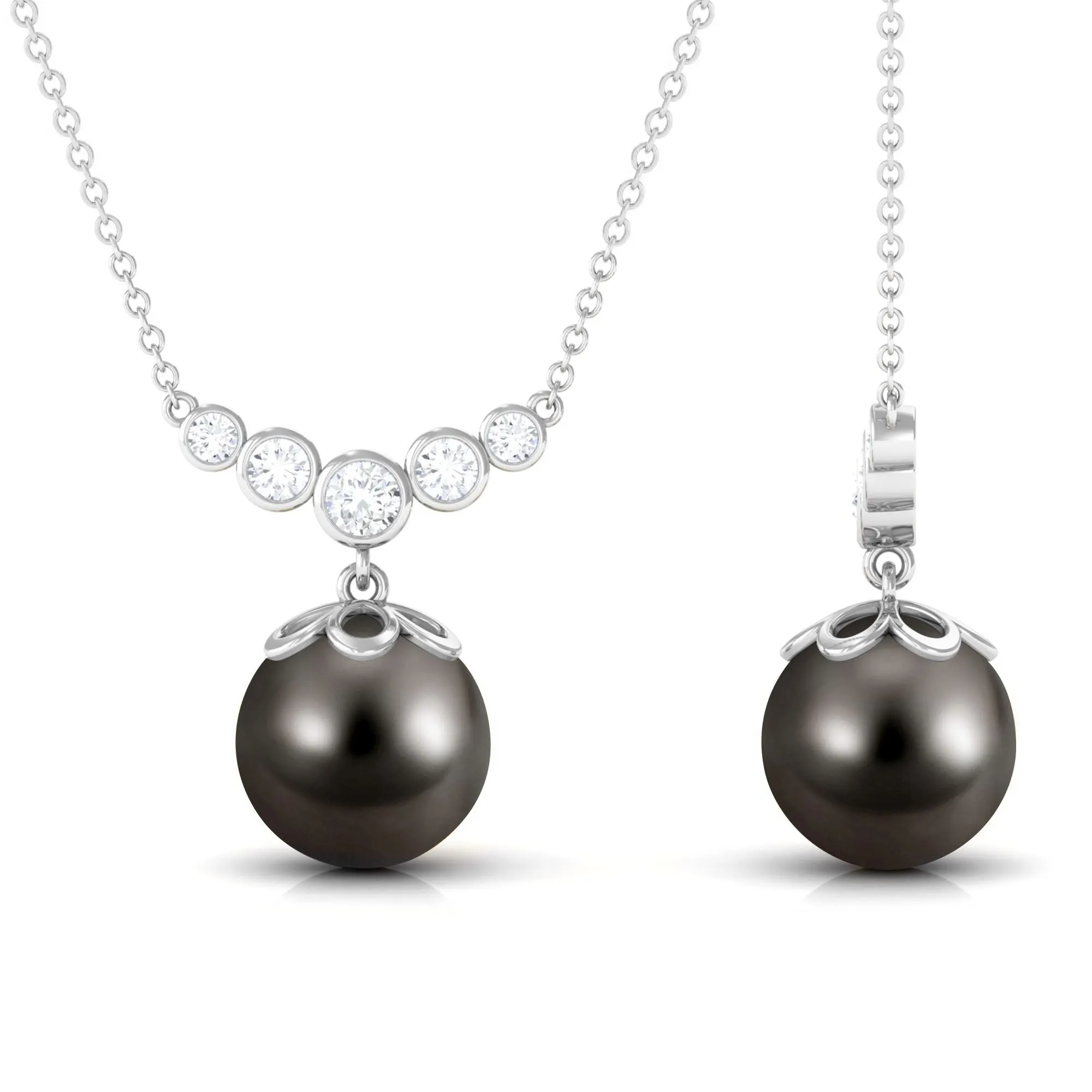 Designer Tahitian Pearl and Diamond Graduated Necklace