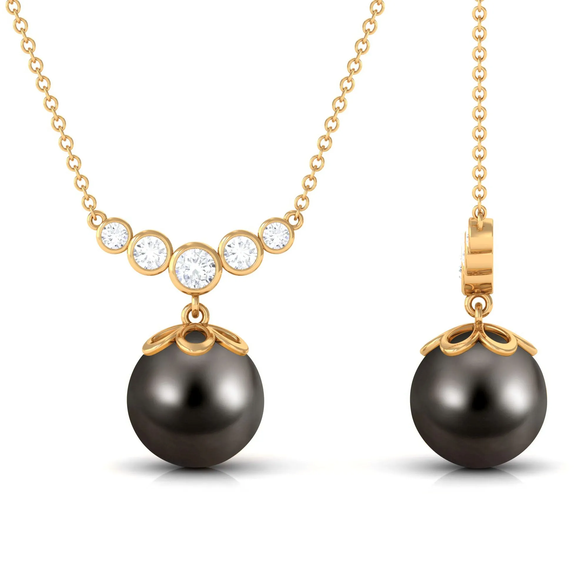 Designer Tahitian Pearl and Diamond Graduated Necklace