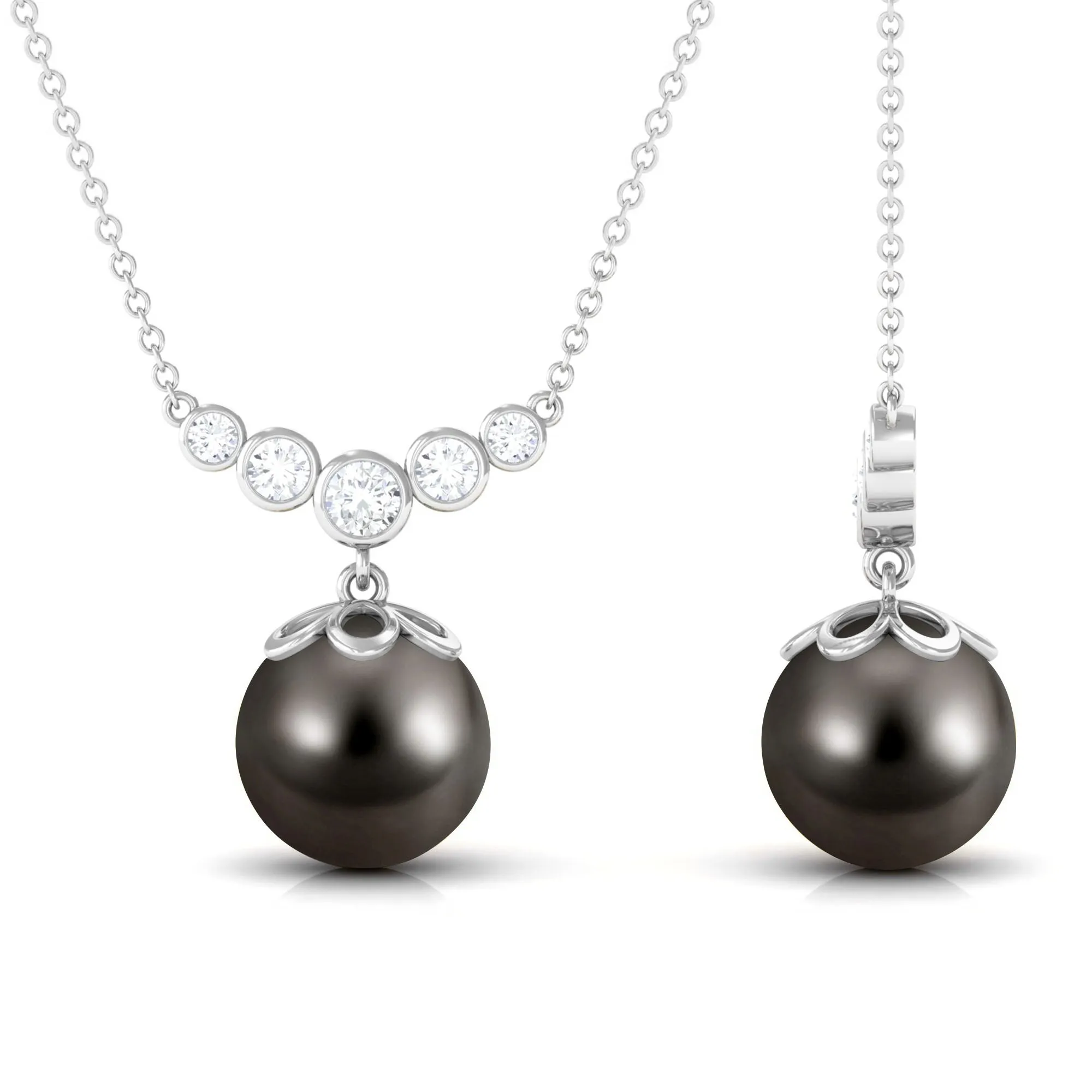 Designer Tahitian Pearl and Diamond Graduated Necklace