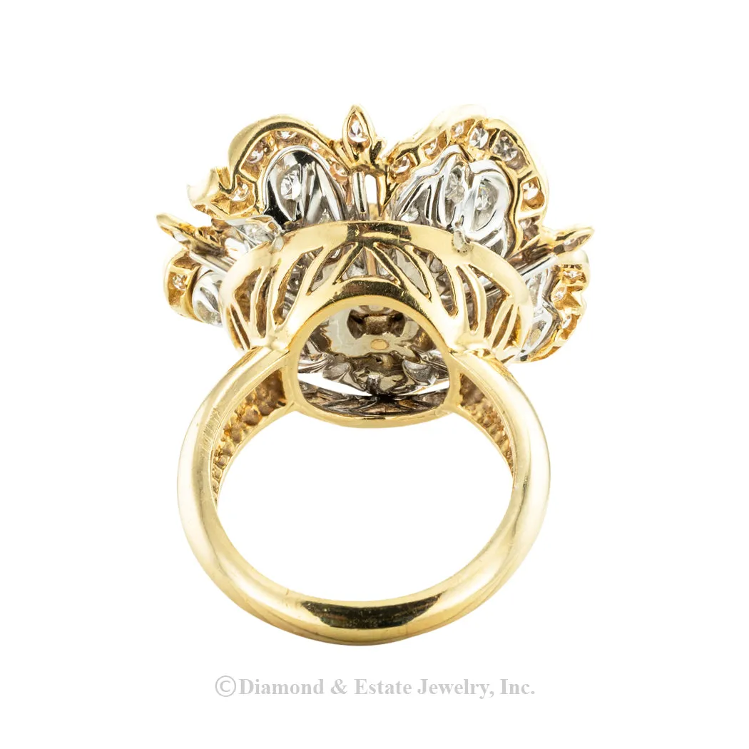 Diamond Gold Camellia Flower Cocktail Ring