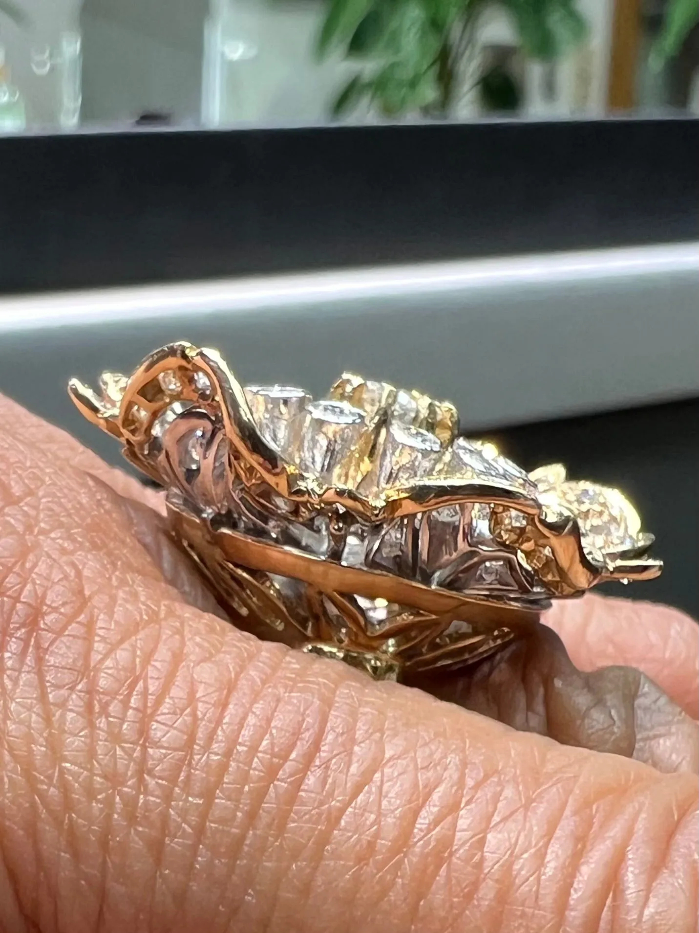 Diamond Gold Camellia Flower Cocktail Ring