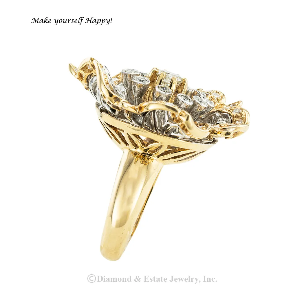 Diamond Gold Camellia Flower Cocktail Ring