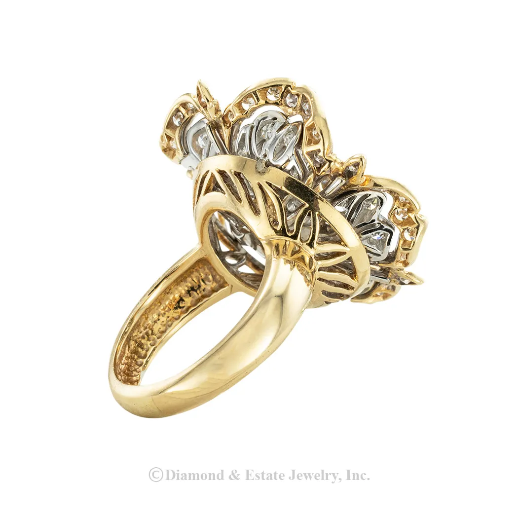 Diamond Gold Camellia Flower Cocktail Ring