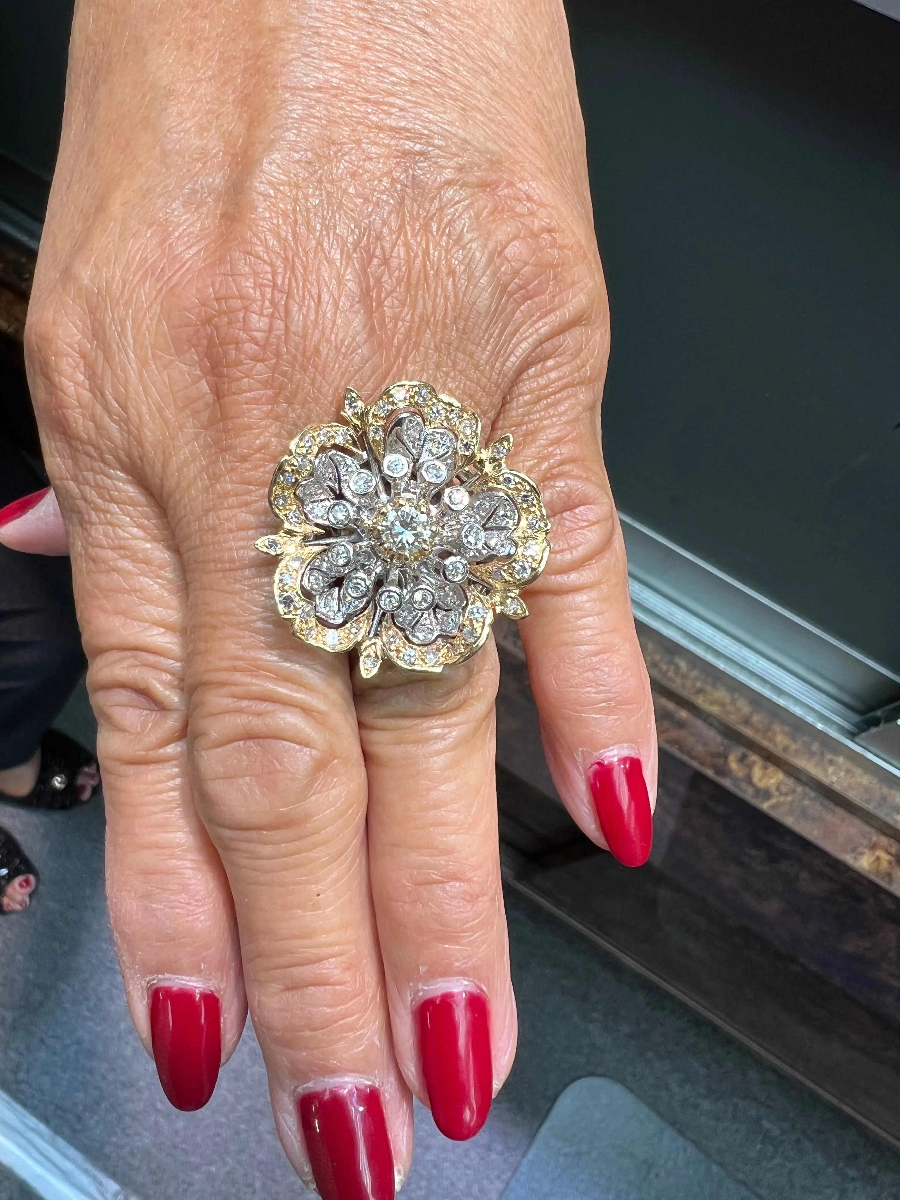 Diamond Gold Camellia Flower Cocktail Ring