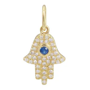 Diamond Hamsa Necklace Charm with Sapphire