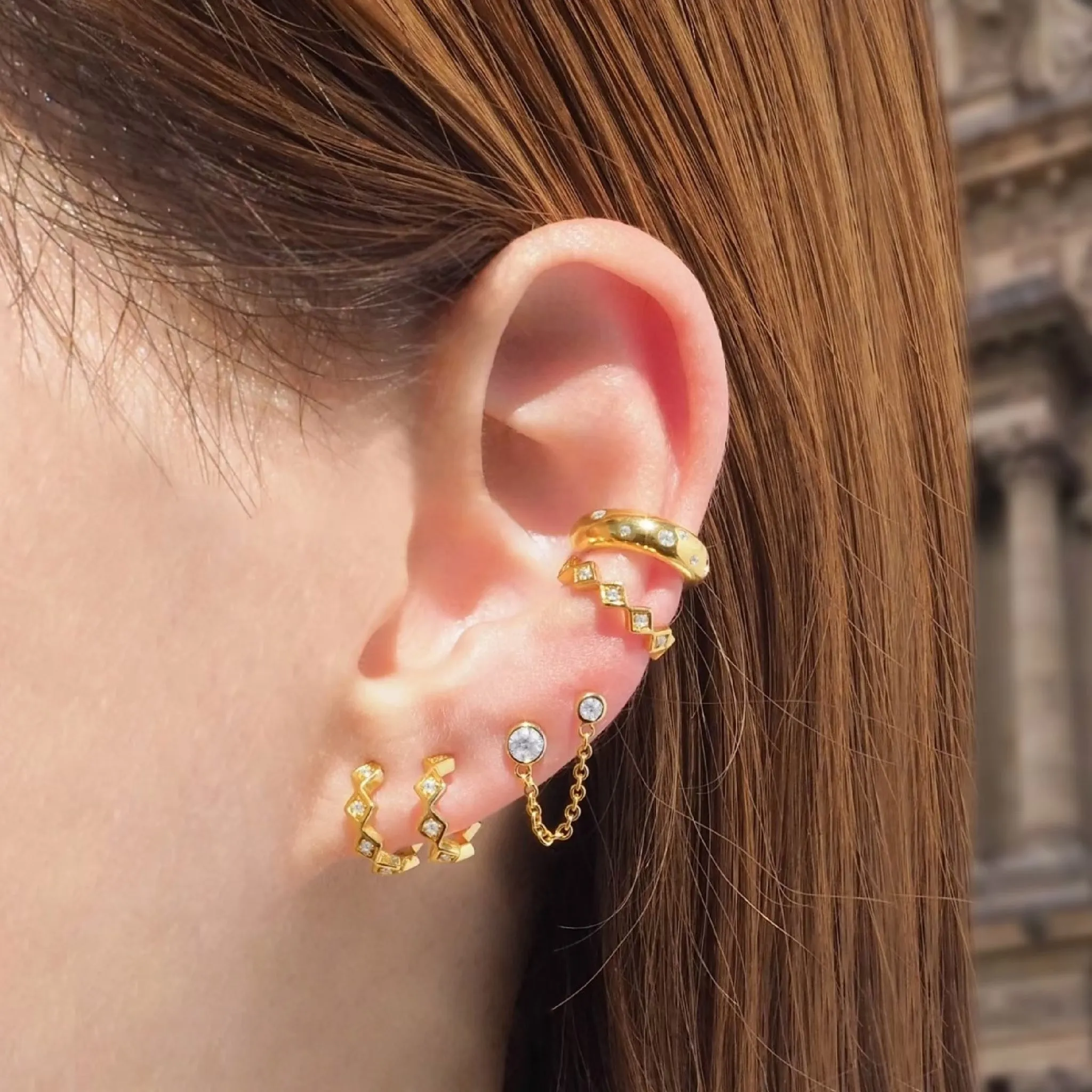Diamond Shape Double Bar Stud Earrings