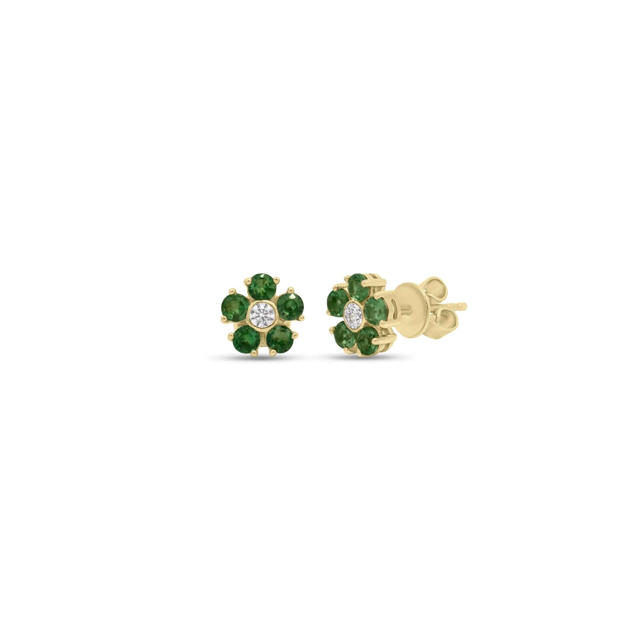 Diamond/Gemstone Flower Stud Earrings