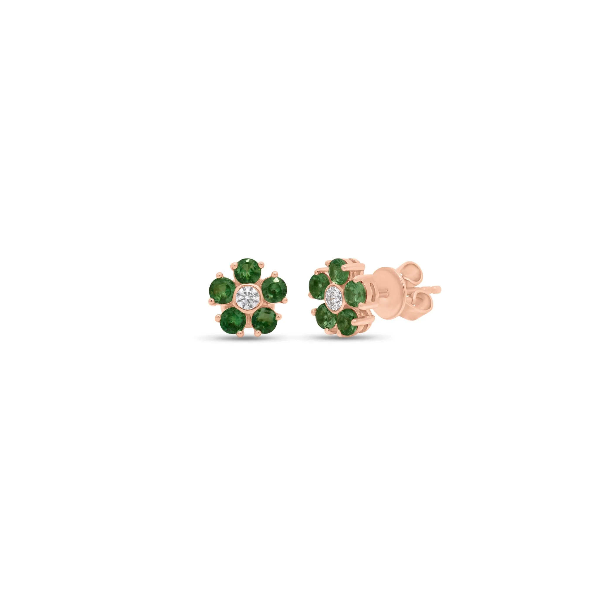 Diamond/Gemstone Flower Stud Earrings