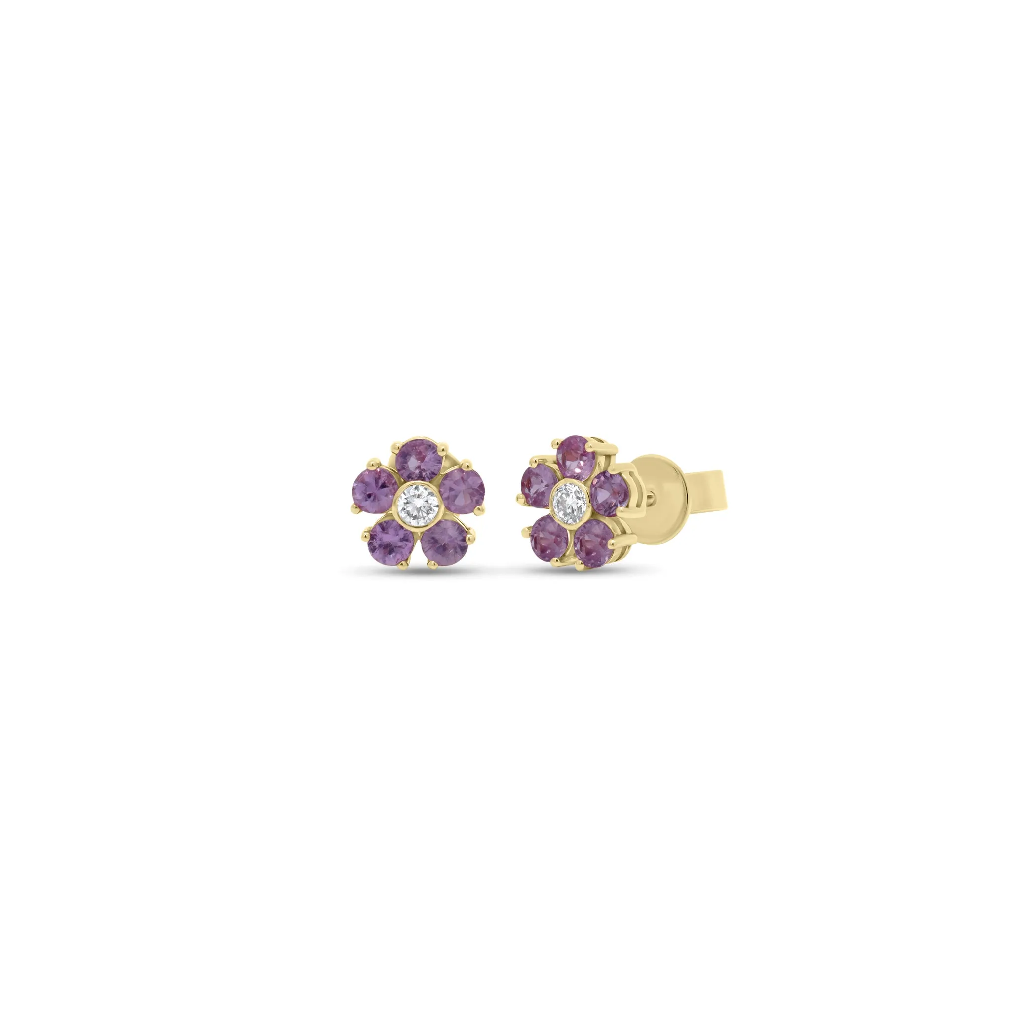 Diamond/Gemstone Flower Stud Earrings