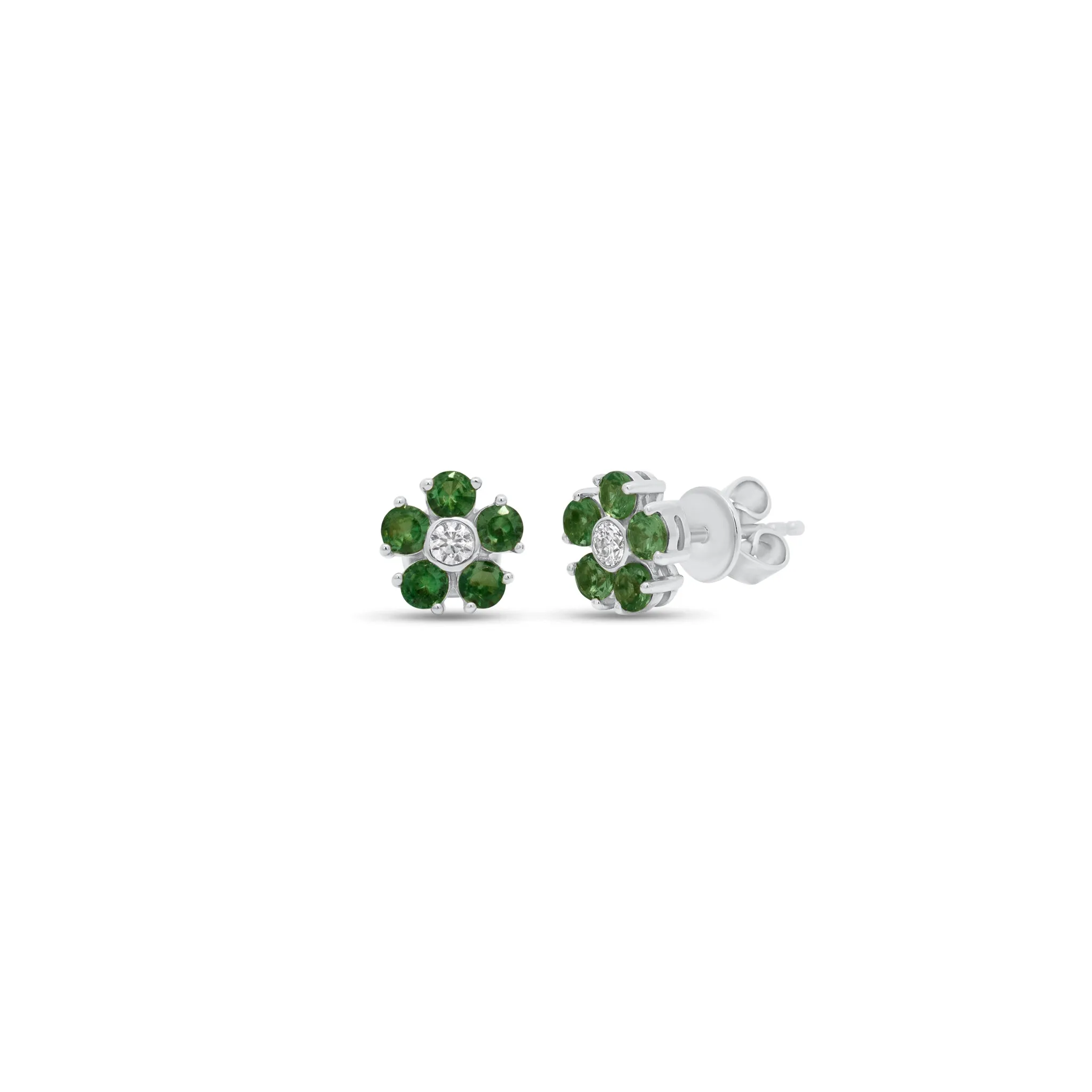Diamond/Gemstone Flower Stud Earrings