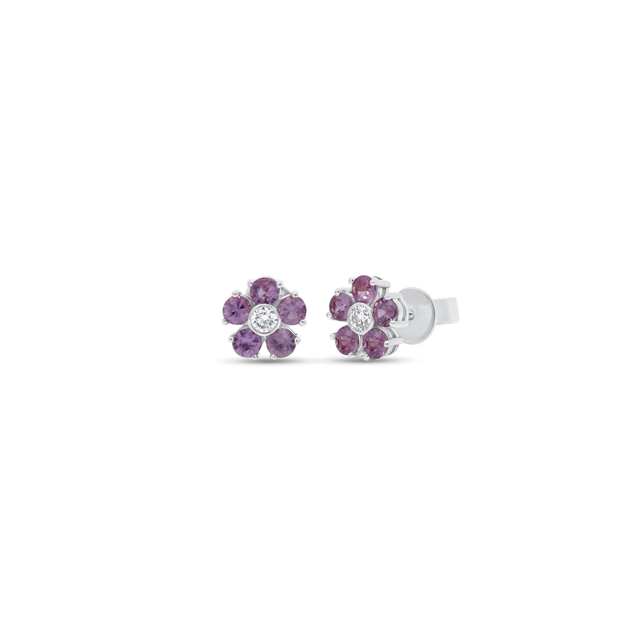 Diamond/Gemstone Flower Stud Earrings
