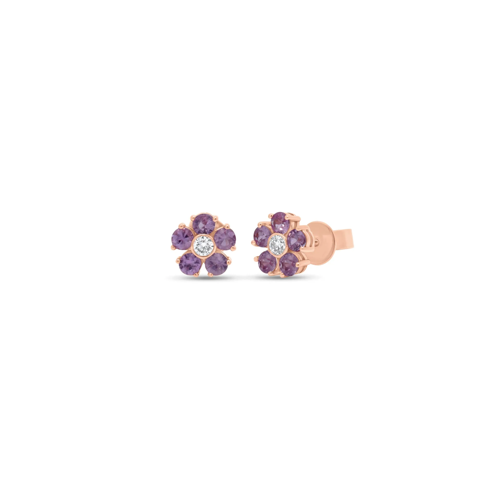 Diamond/Gemstone Flower Stud Earrings