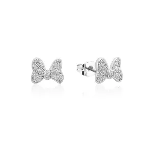 Disney Rhodium Plated Sterling Silver Minnie Mouse CZ Bow Stud Earrings