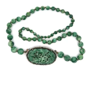 Estate Jadeite & Natural Pearl 14K White Gold Necklace 15667