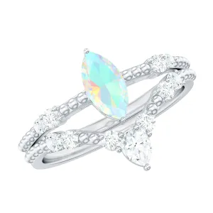 Ethiopian Opal Beaded Ring Set with Moissanite