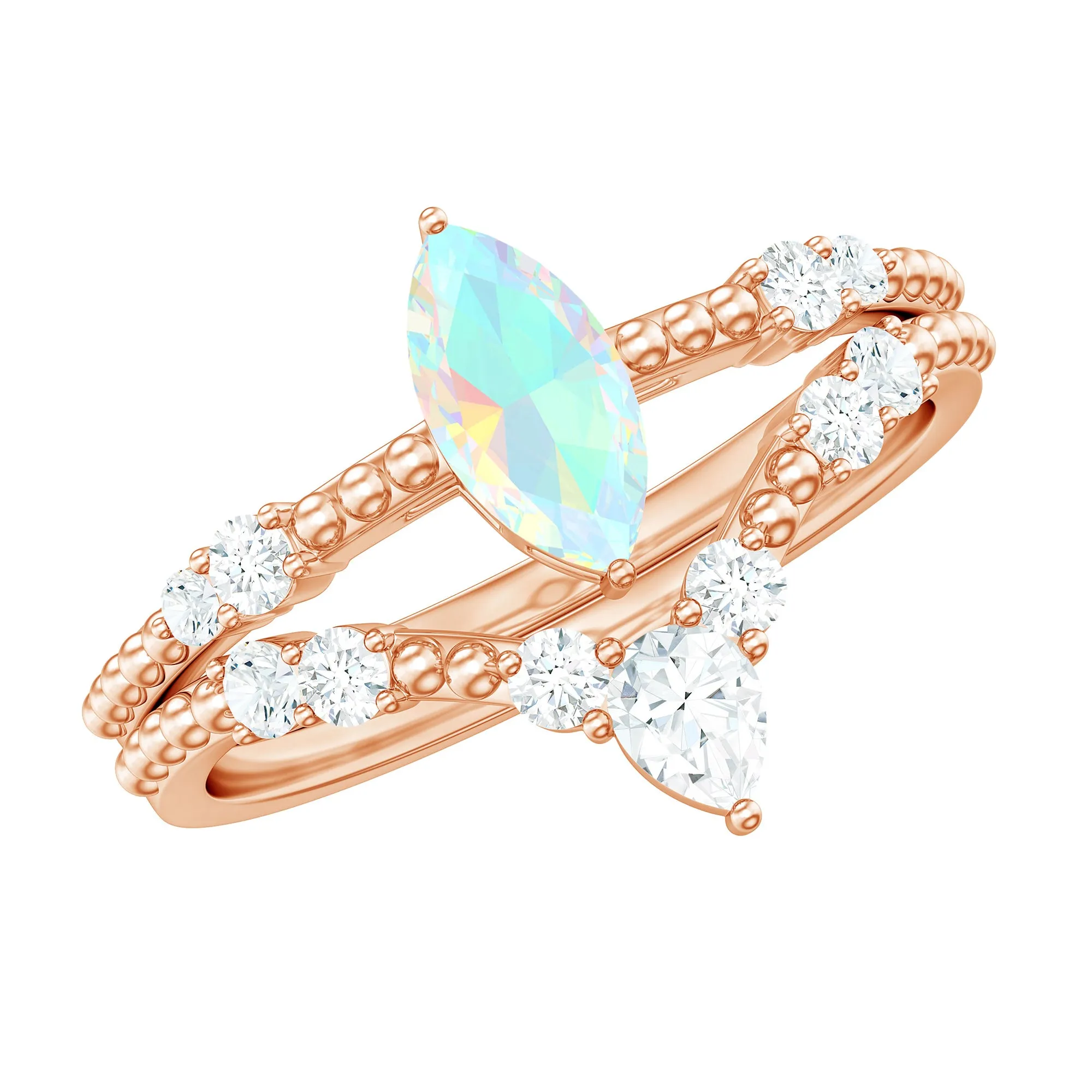 Ethiopian Opal Beaded Ring Set with Moissanite