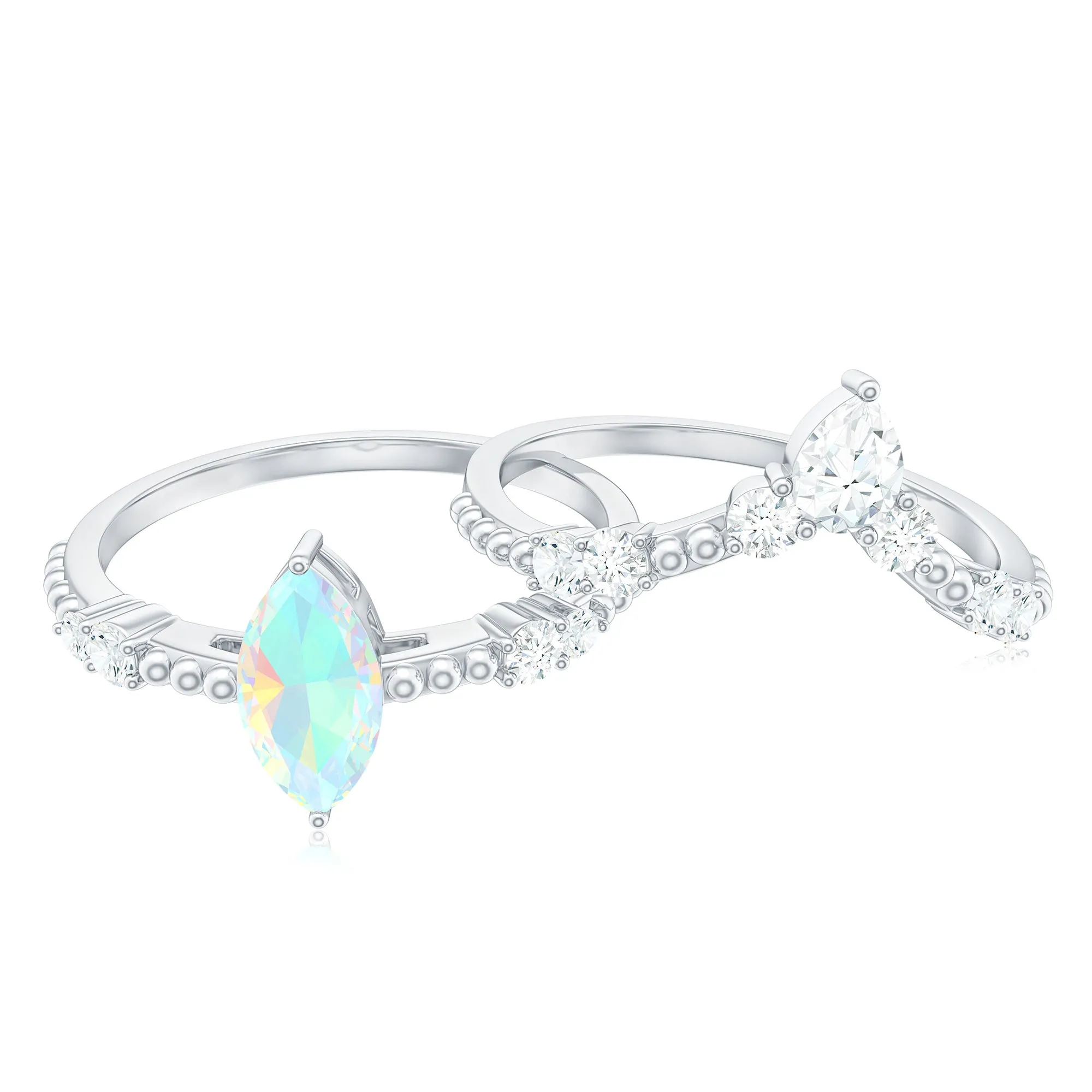 Ethiopian Opal Beaded Ring Set with Moissanite