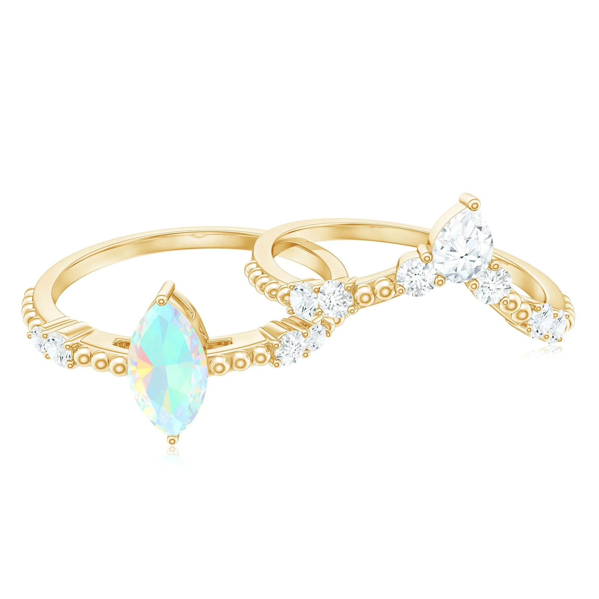 Ethiopian Opal Beaded Ring Set with Moissanite