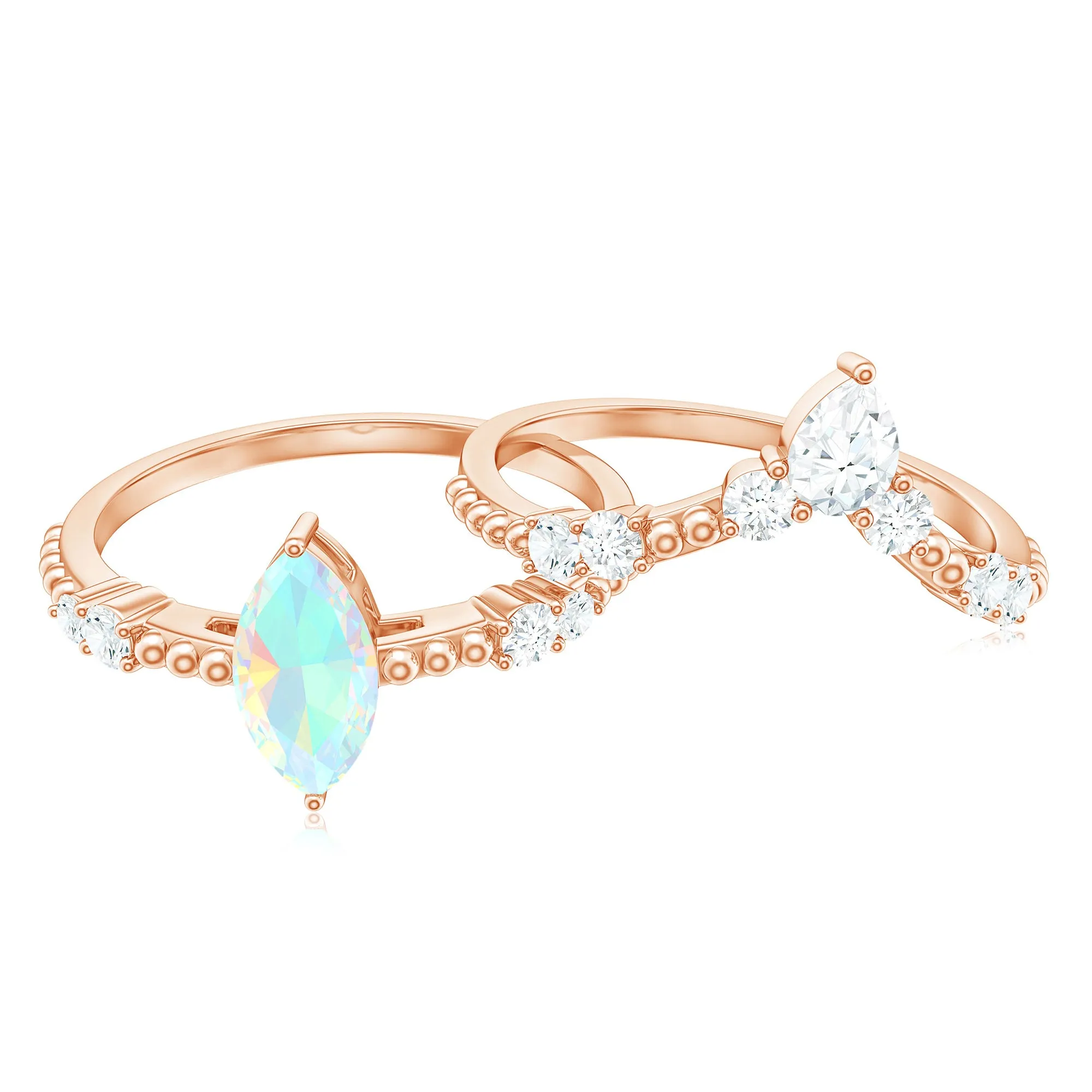 Ethiopian Opal Beaded Ring Set with Moissanite