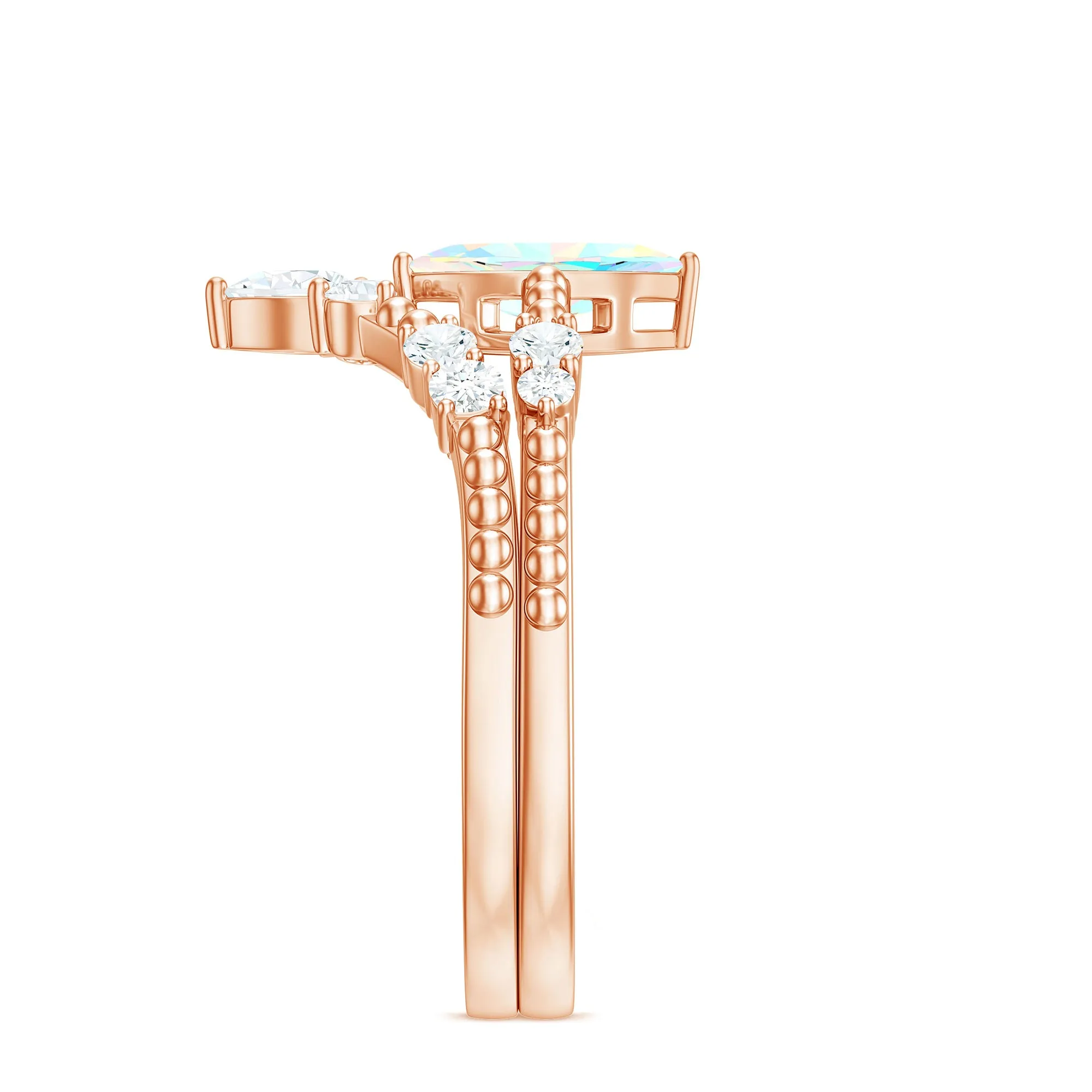 Ethiopian Opal Beaded Ring Set with Moissanite
